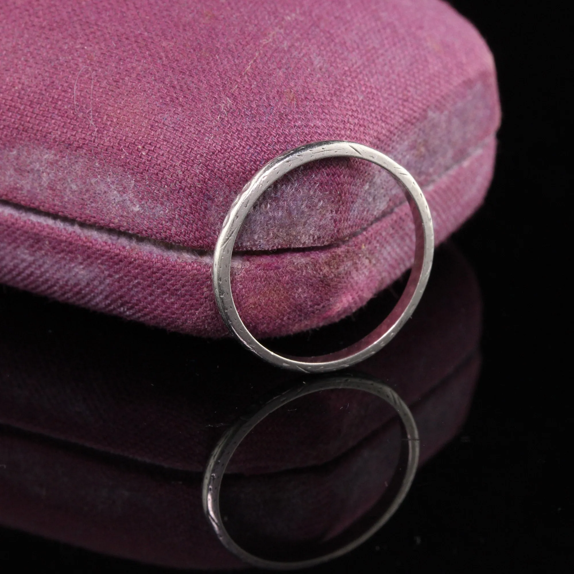 Antique Art Deco Platinum Engraved Wedding Band - Size 6