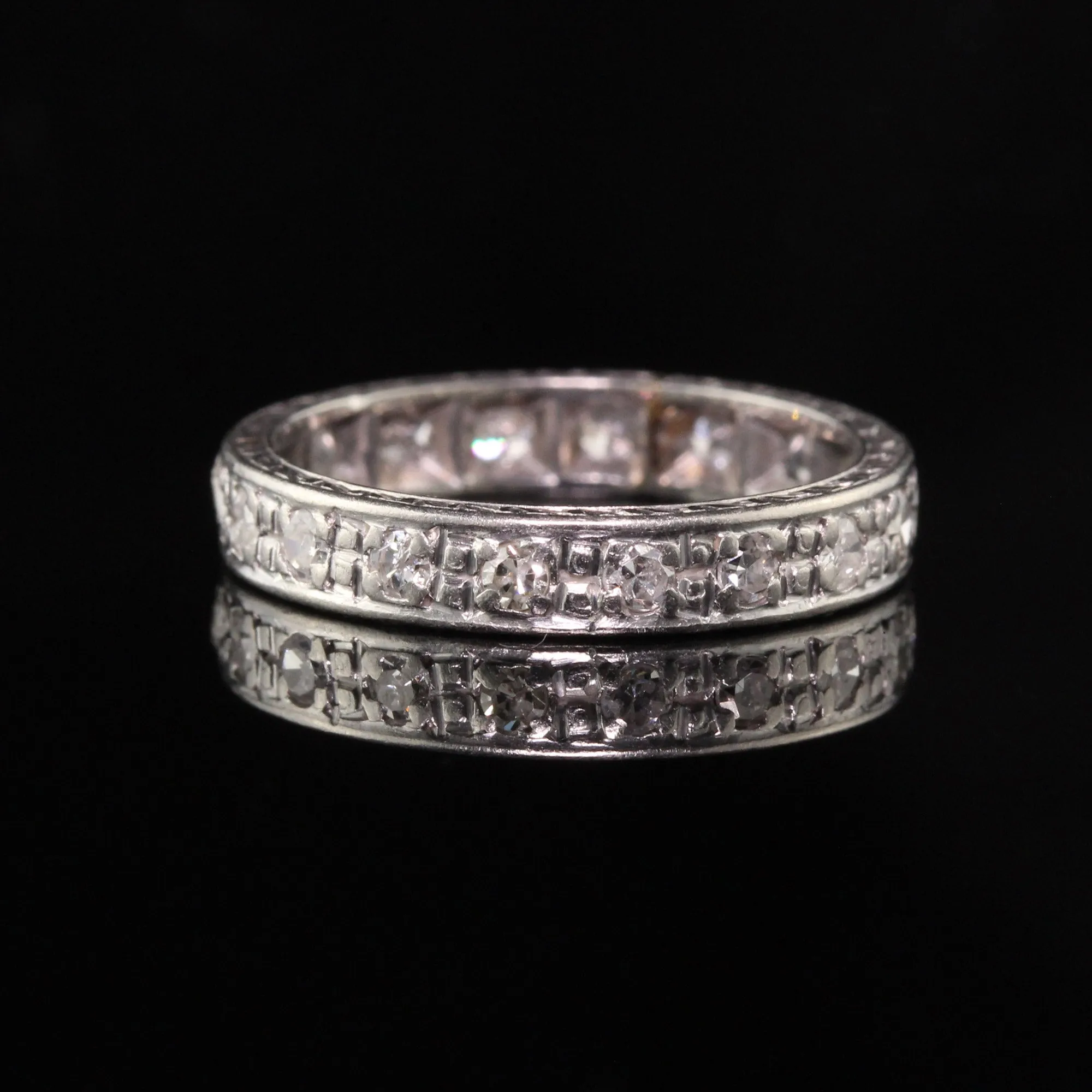 Antique Art Deco Platinum Old European Cut Diamond Eternity Band - Size 4 3/4