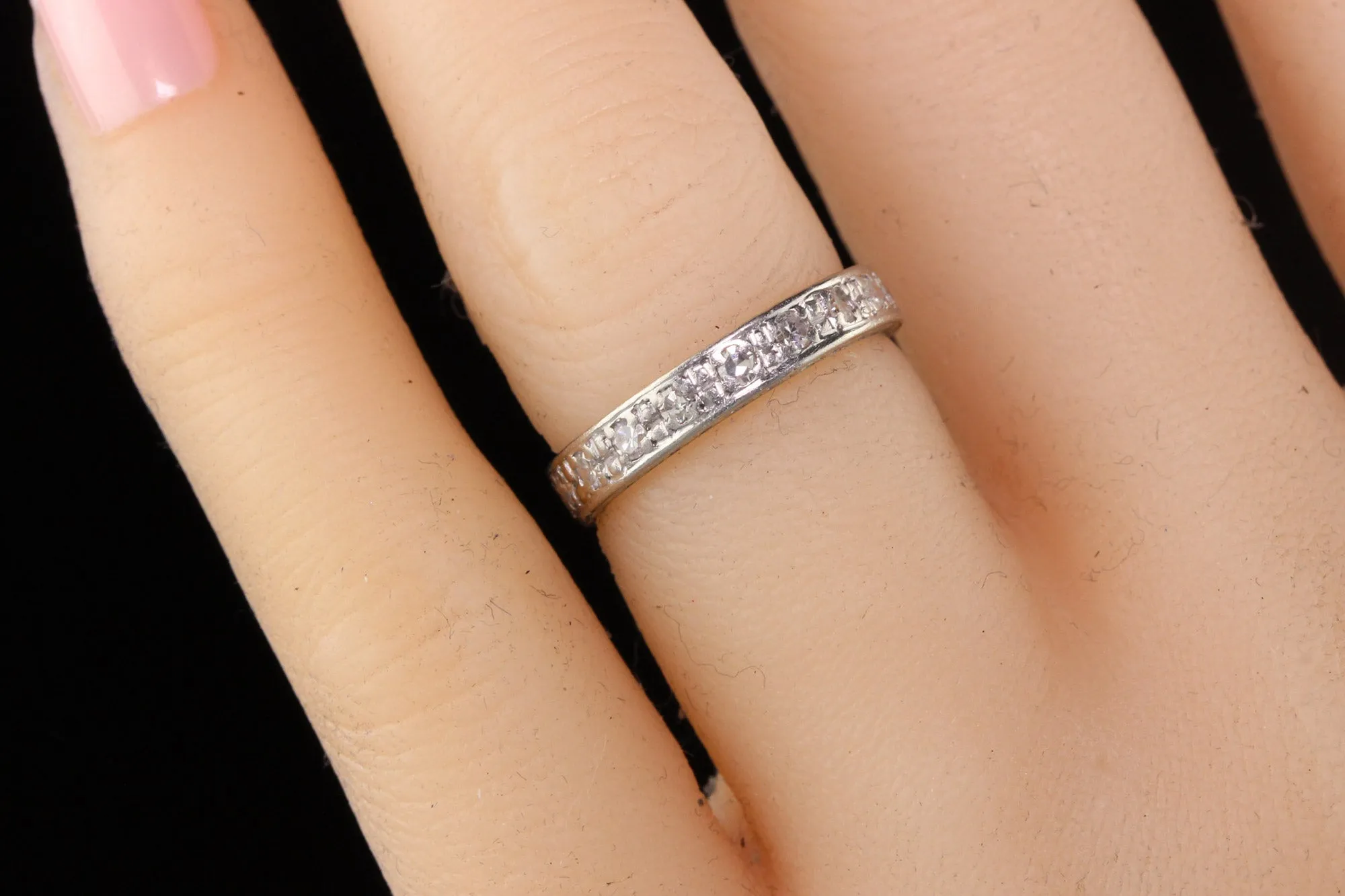 Antique Art Deco Platinum Old European Cut Diamond Eternity Band - Size 4 3/4