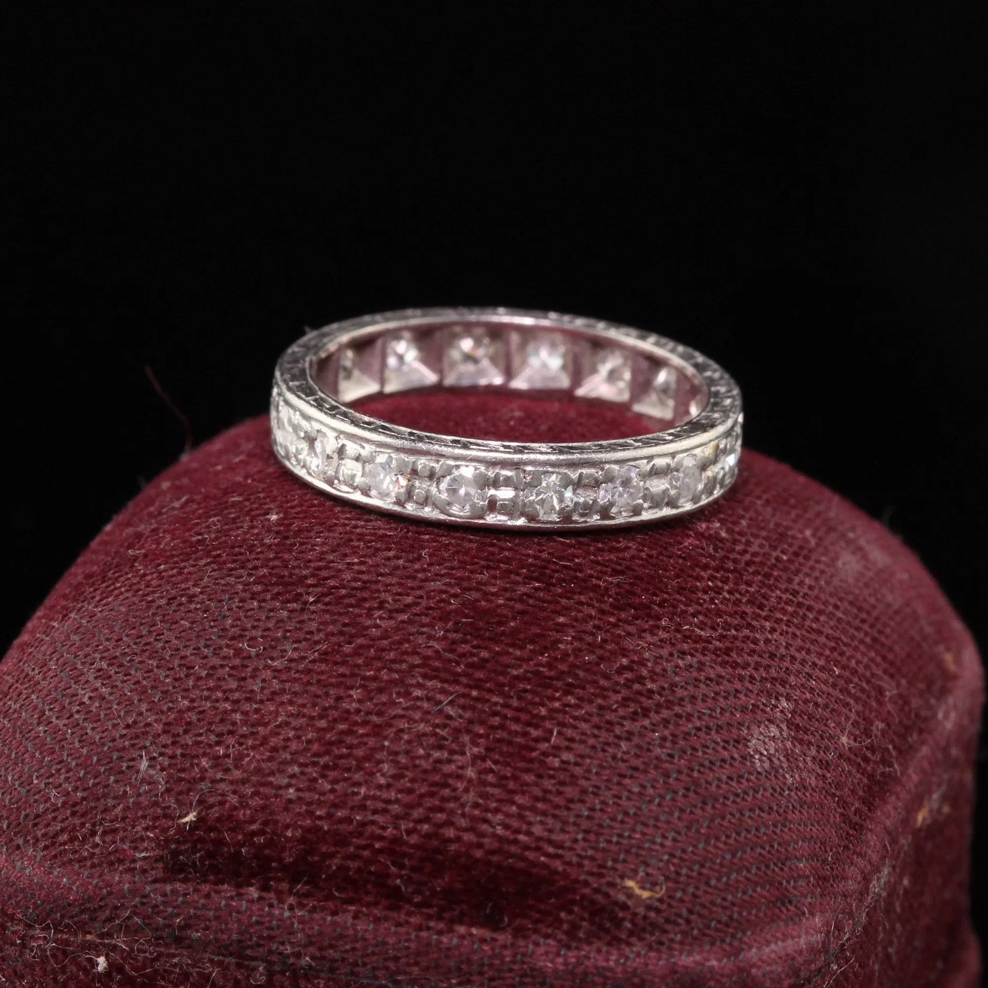 Antique Art Deco Platinum Old European Cut Diamond Eternity Band - Size 4 3/4