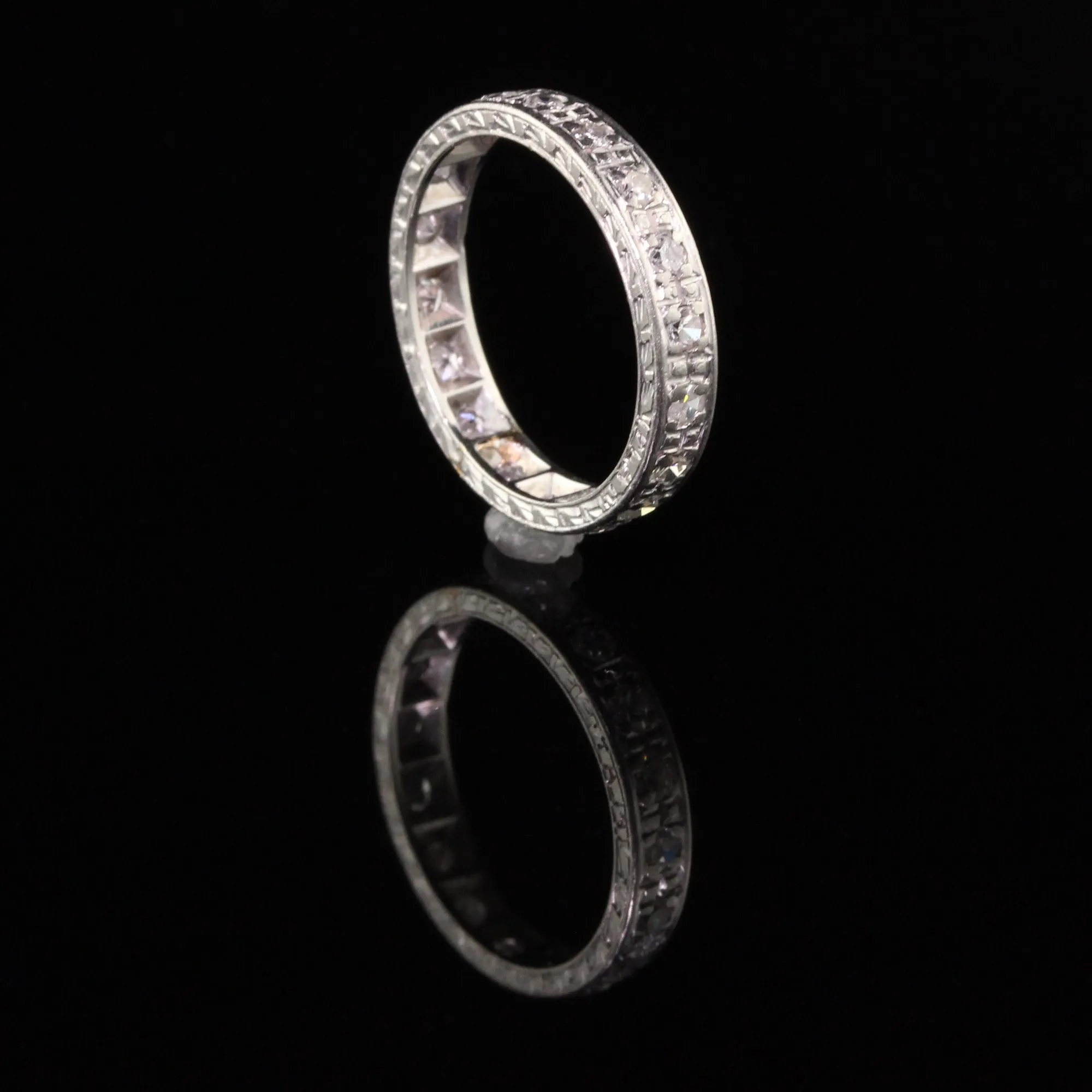Antique Art Deco Platinum Old European Cut Diamond Eternity Band - Size 4 3/4