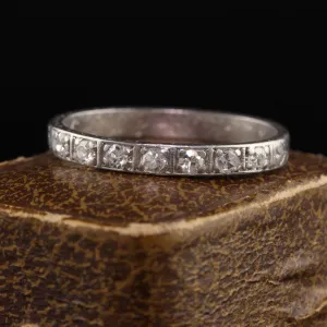 Antique Art Deco Platinum Single Cut Diamond Engraved Wedding Band
