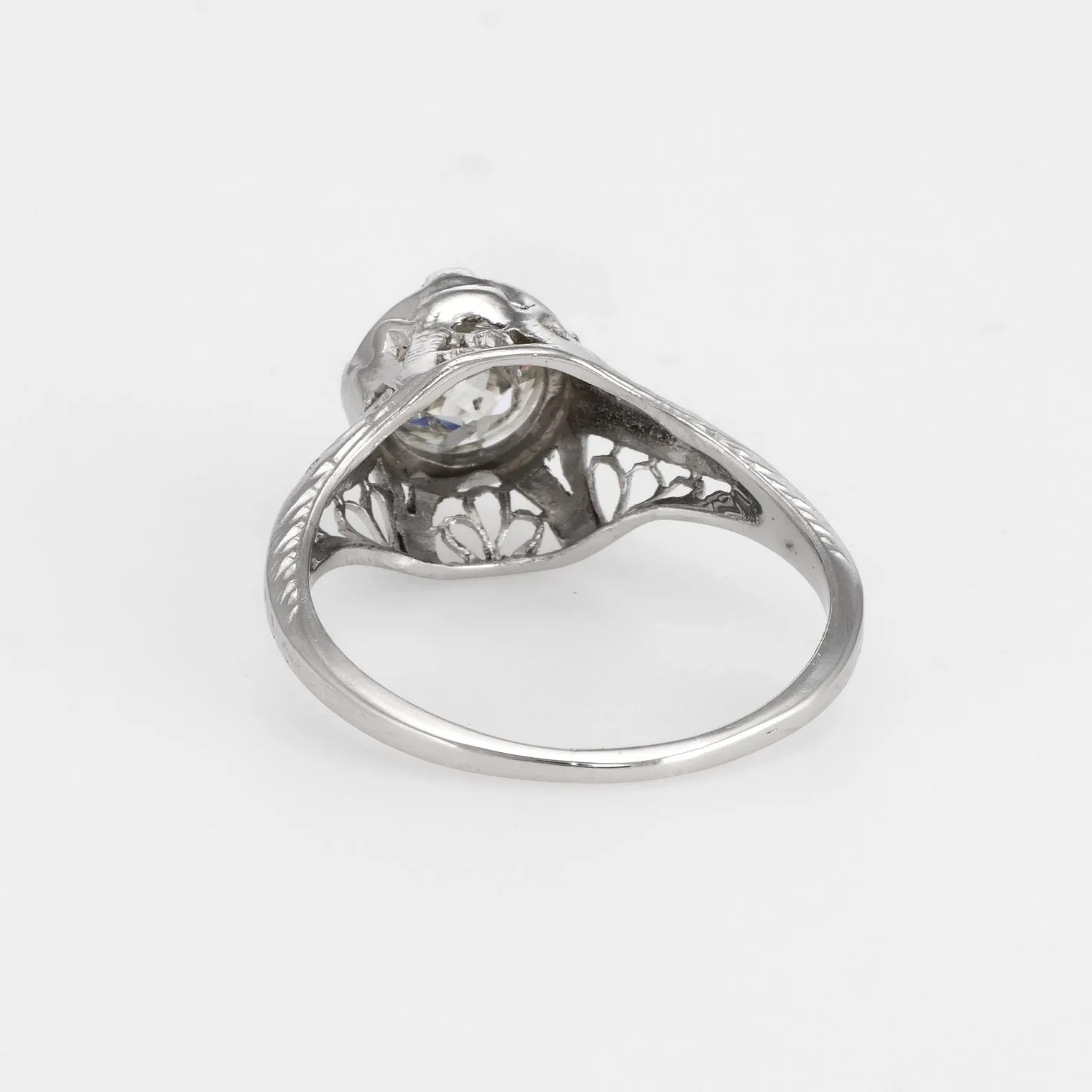 Antique Deco 1ct Diamond Engagement Ring 14k White Gold Filigree Fine Vintage