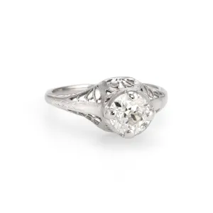 Antique Deco 1ct Diamond Engagement Ring 14k White Gold Filigree Fine Vintage
