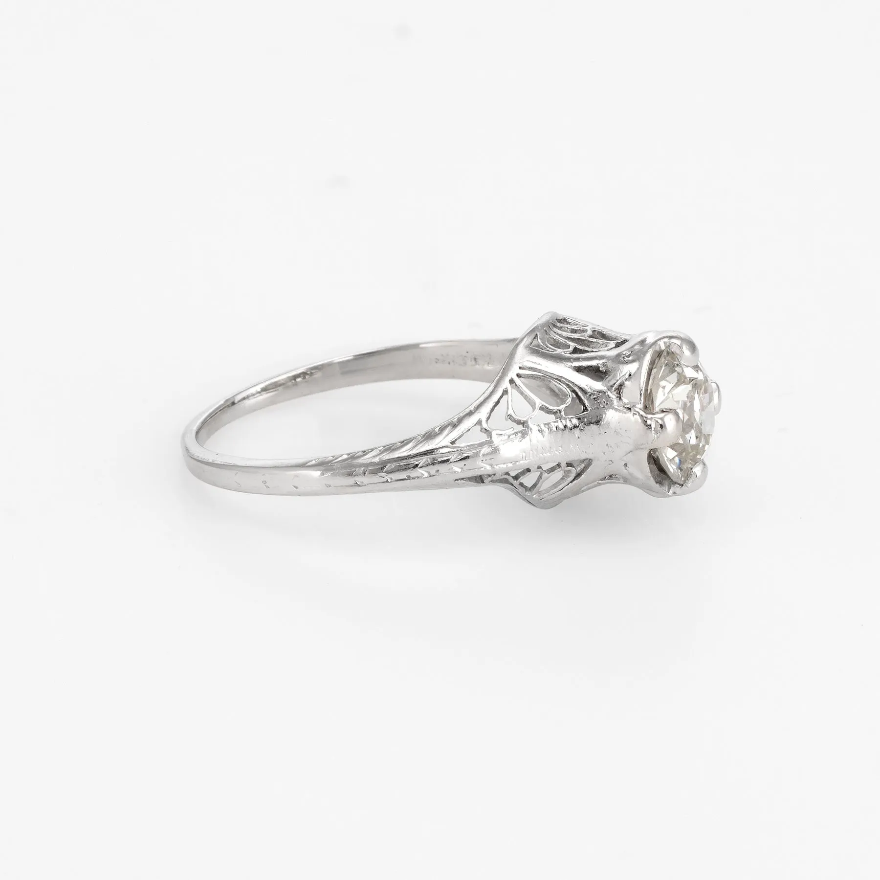 Antique Deco 1ct Diamond Engagement Ring 14k White Gold Filigree Fine Vintage