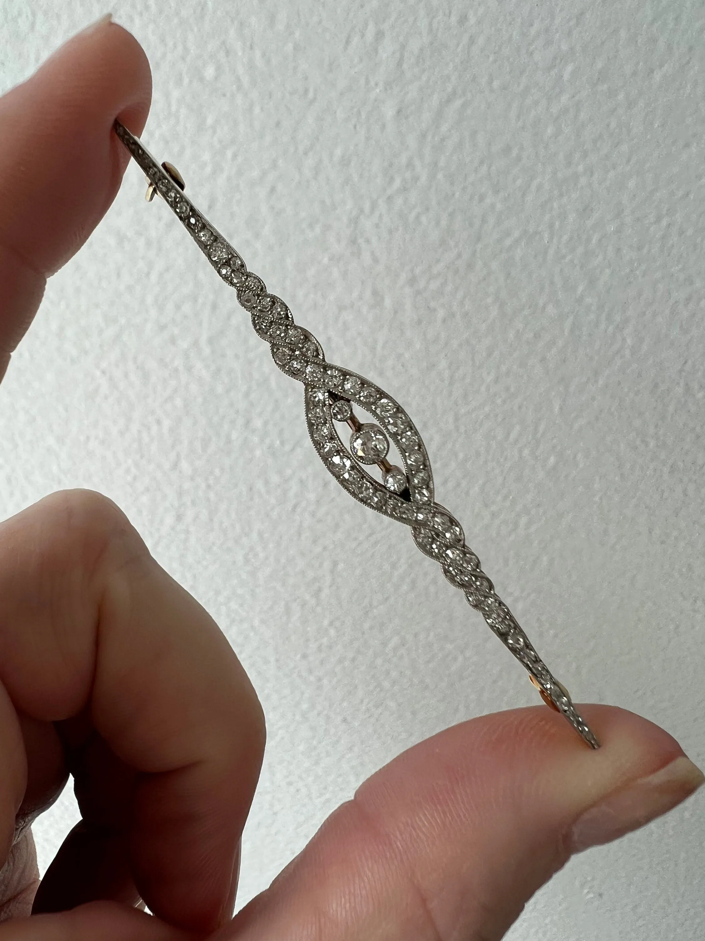 Antique Platinum/ 18K Yellow Gold Diamond Bar Brooch.