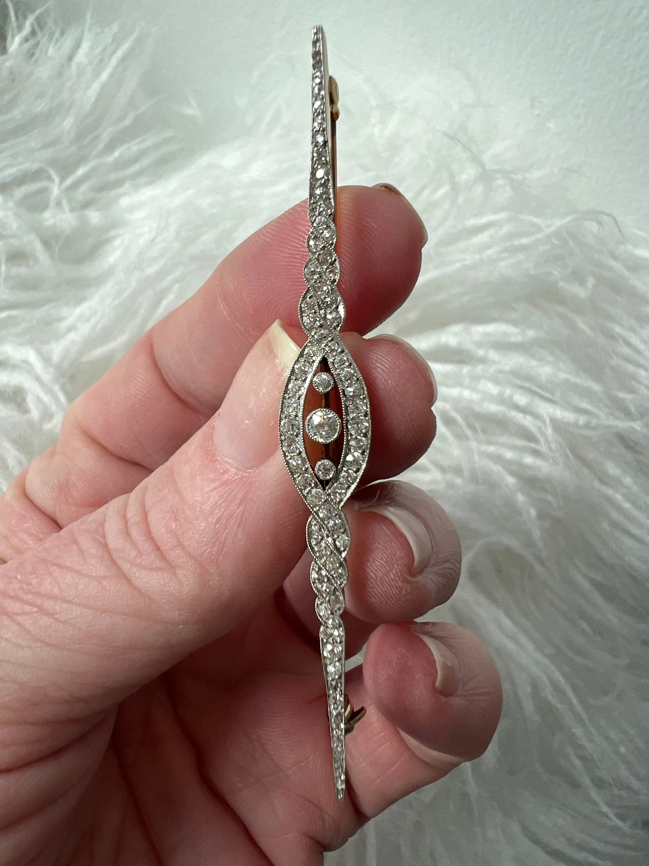 Antique Platinum/ 18K Yellow Gold Diamond Bar Brooch.