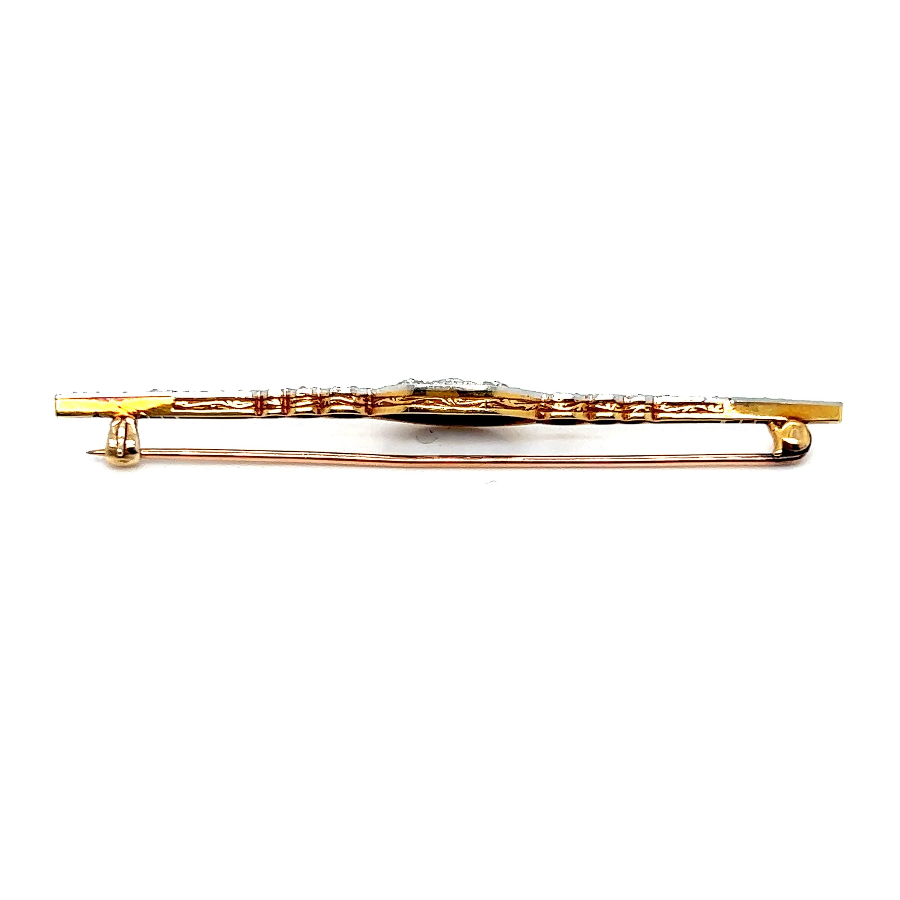 Antique Platinum/ 18K Yellow Gold Diamond Bar Brooch.