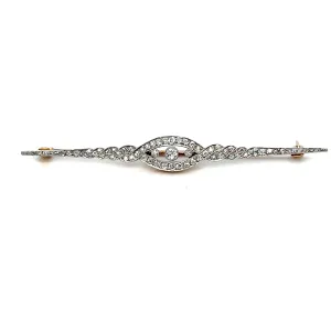 Antique Platinum/ 18K Yellow Gold Diamond Bar Brooch.