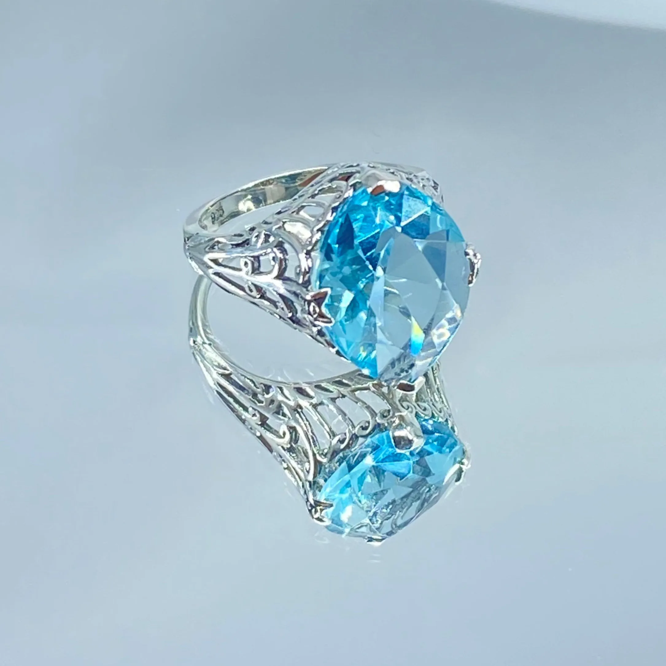 Aquamarine Ring, Marquise Cut Art Deco Jewelry, D53