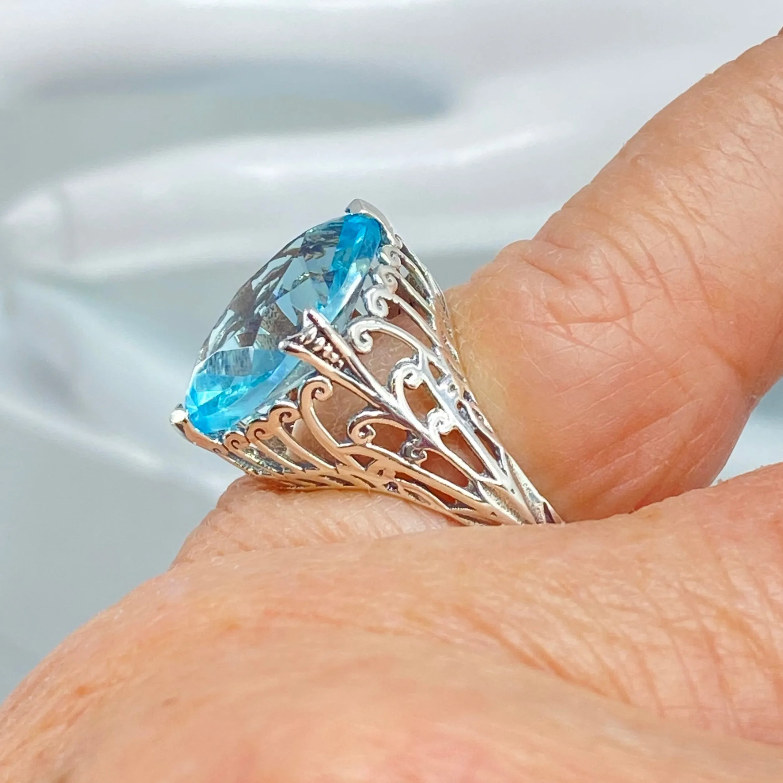 Aquamarine Ring, Marquise Cut Art Deco Jewelry, D53