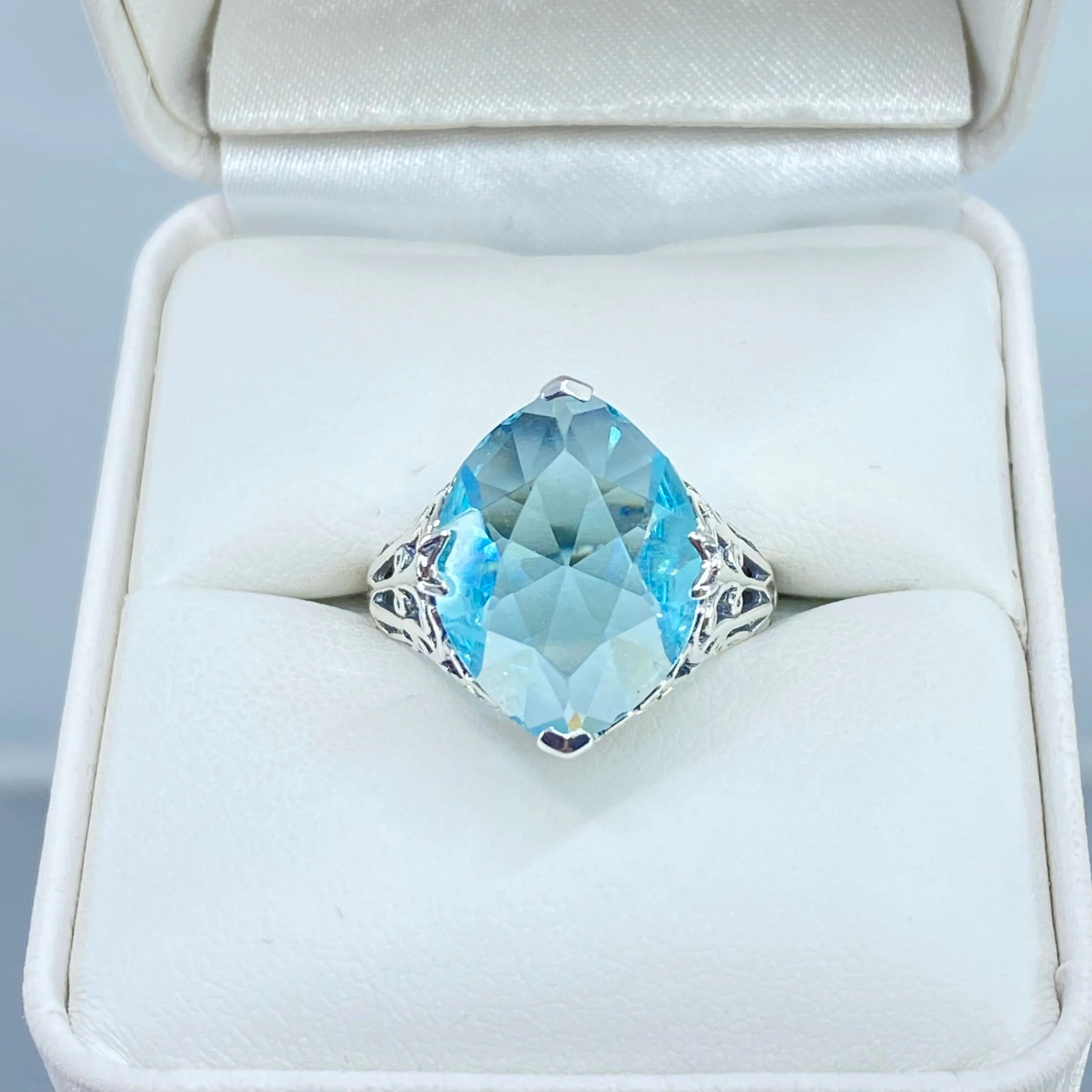 Aquamarine Ring, Marquise Cut Art Deco Jewelry, D53