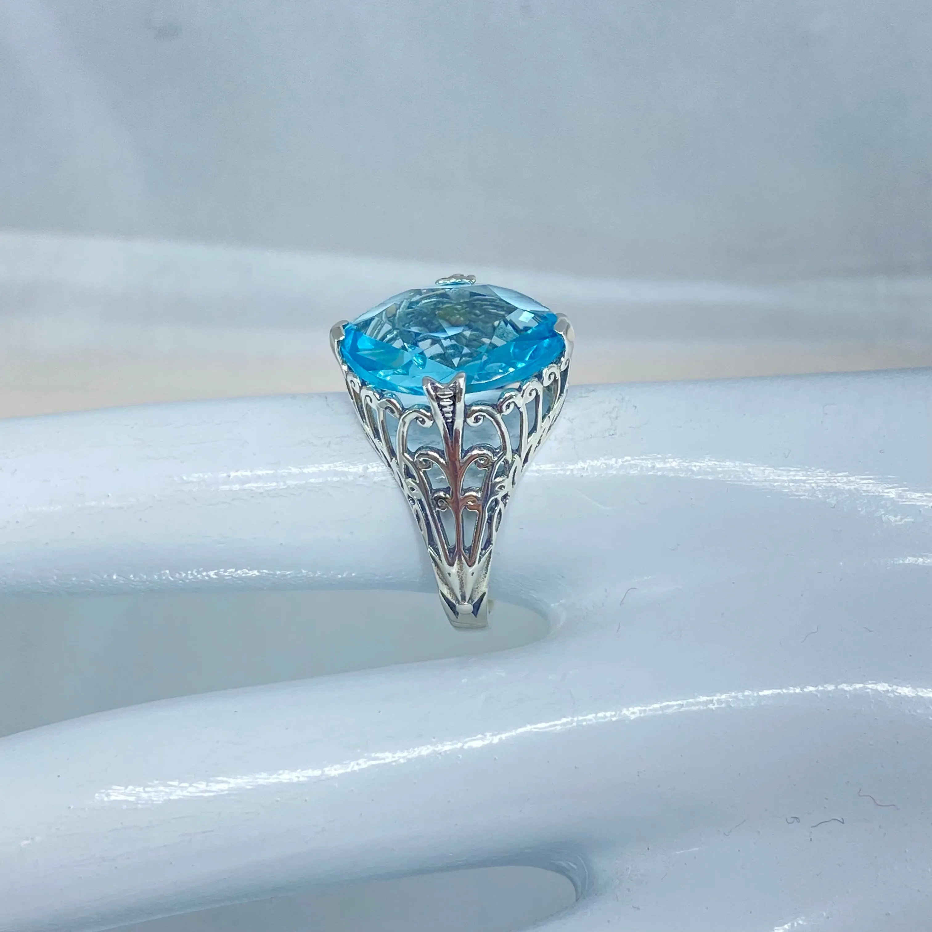 Aquamarine Ring, Marquise Cut Art Deco Jewelry, D53