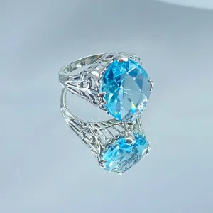 Aquamarine Ring, Marquise Cut Art Deco Jewelry, D53