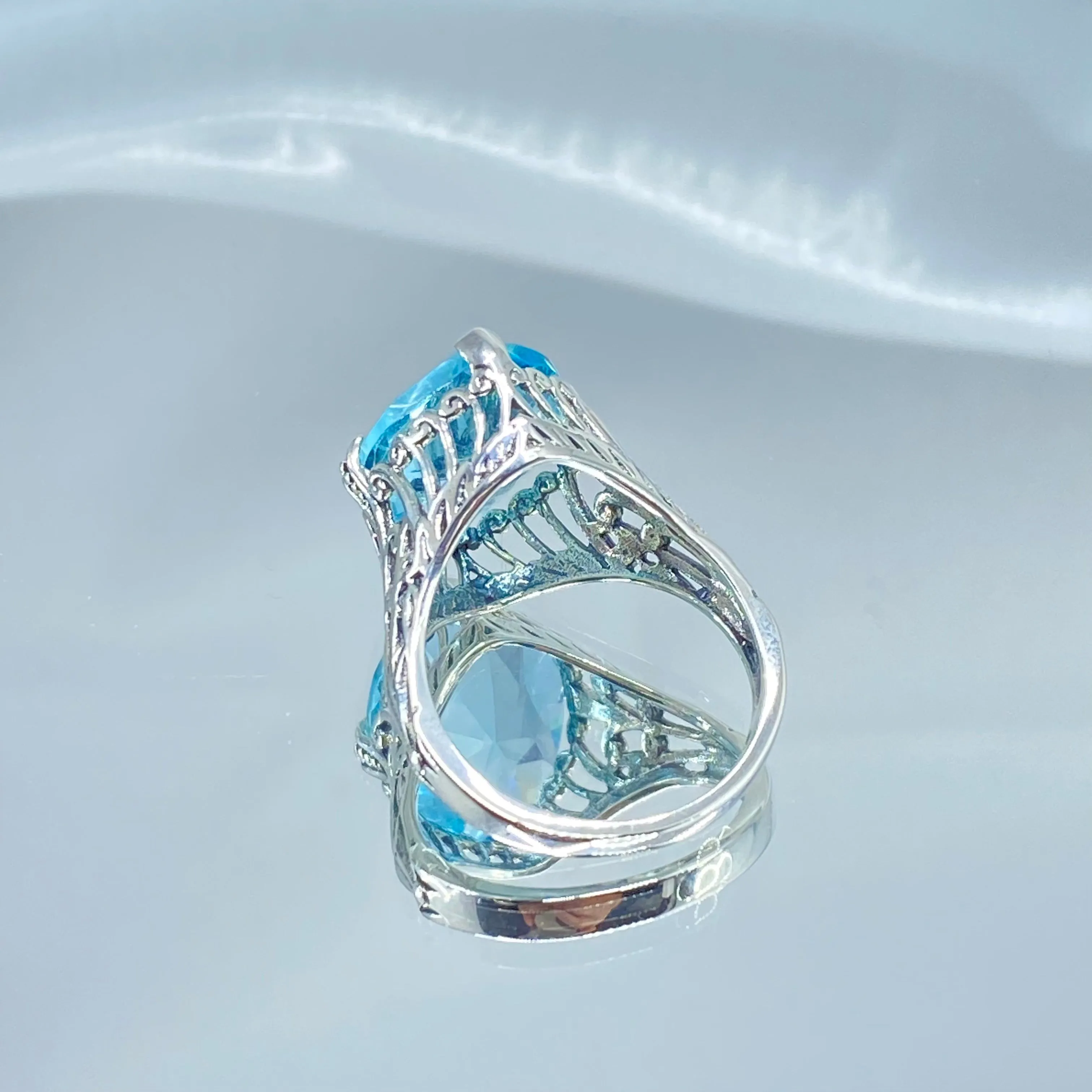 Aquamarine Ring, Marquise Cut Art Deco Jewelry, D53