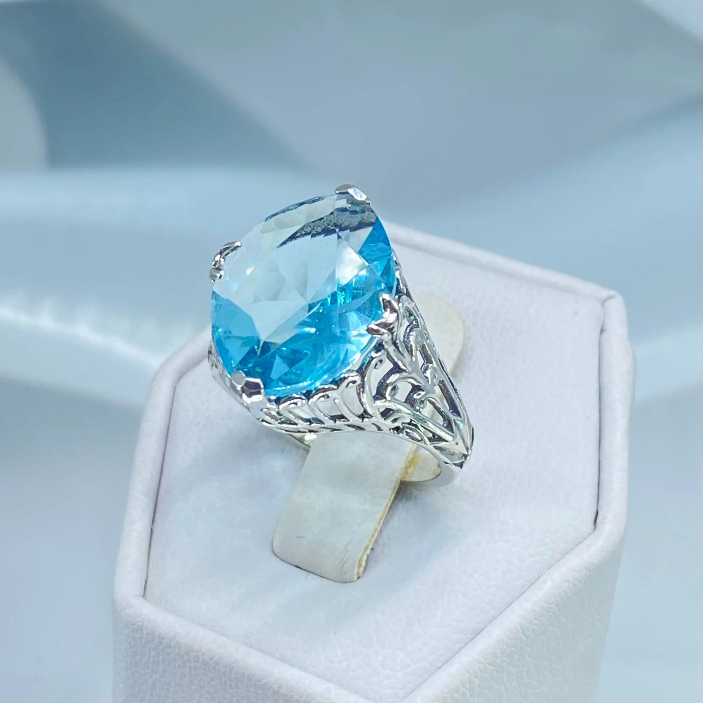 Aquamarine Ring, Marquise Cut Art Deco Jewelry, D53