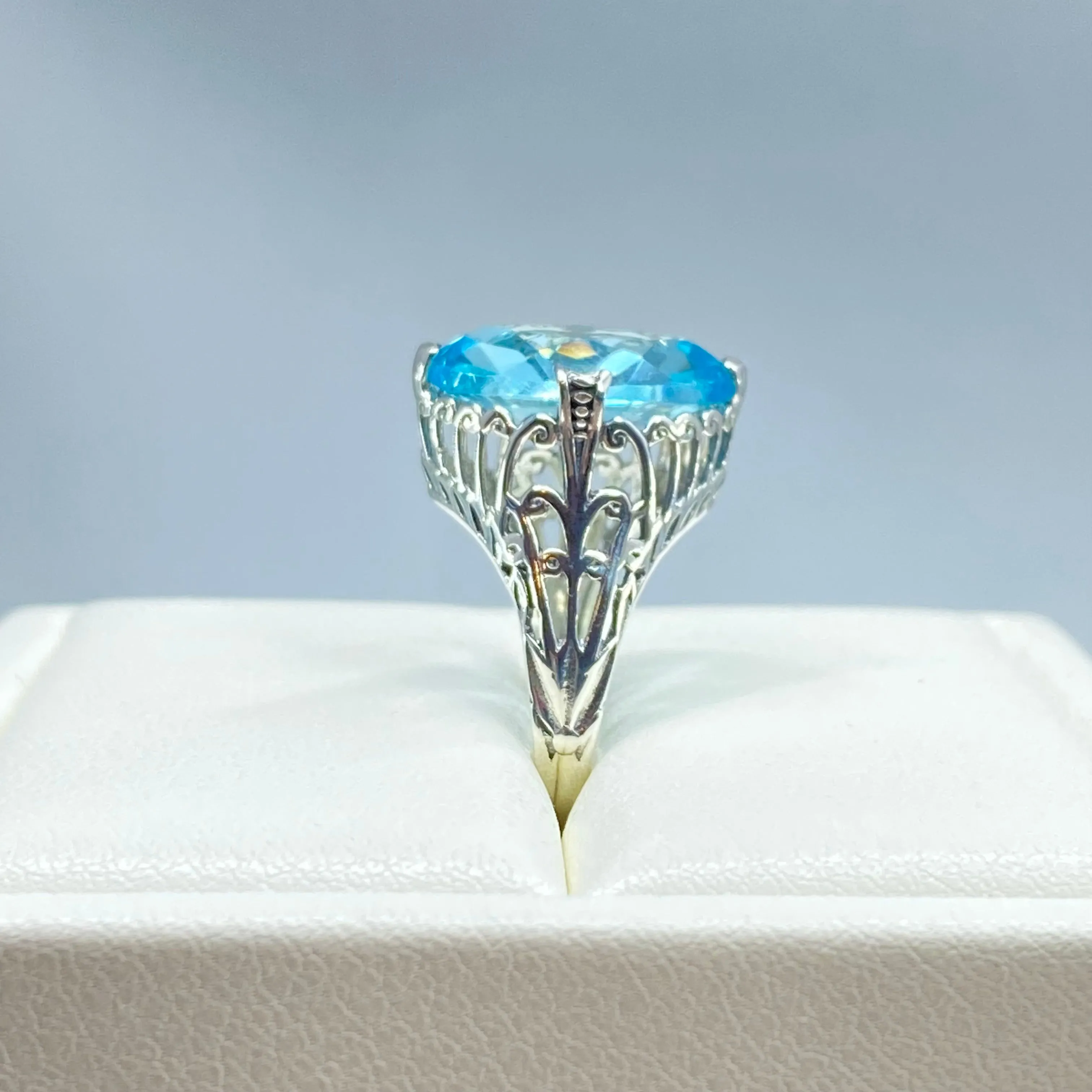 Aquamarine Ring, Marquise Cut Art Deco Jewelry, D53
