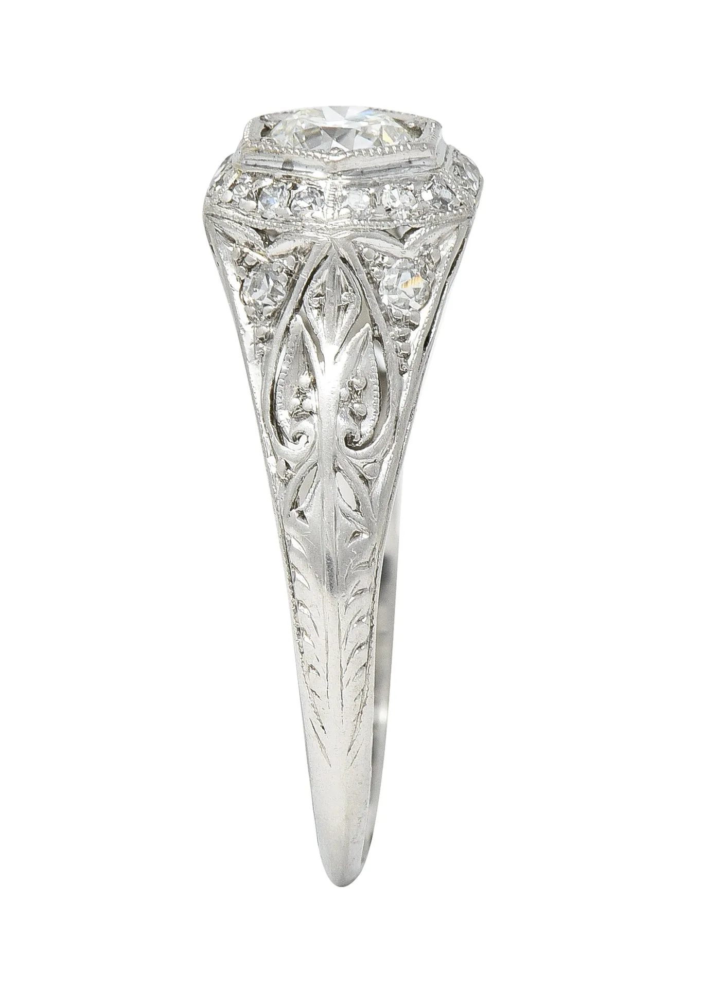Art Deco 0.54 CTW Old European Cut Diamond Platinum Hexagonal Antique Engagement Ring