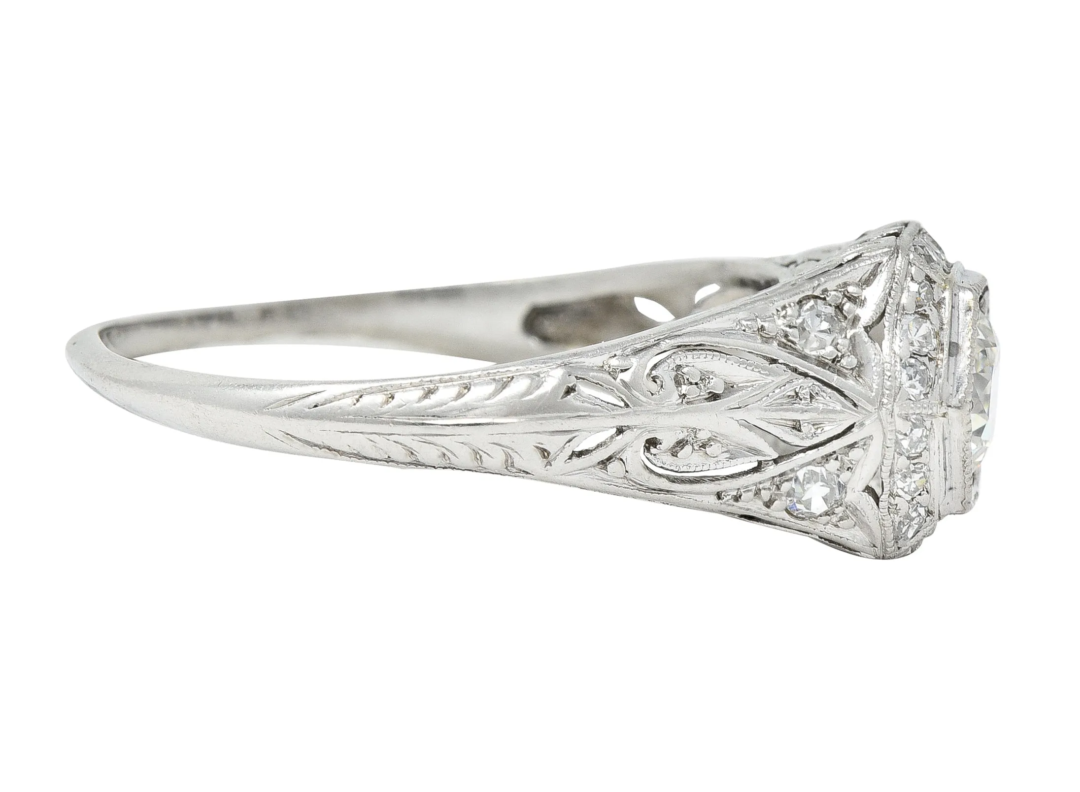 Art Deco 0.54 CTW Old European Cut Diamond Platinum Hexagonal Antique Engagement Ring