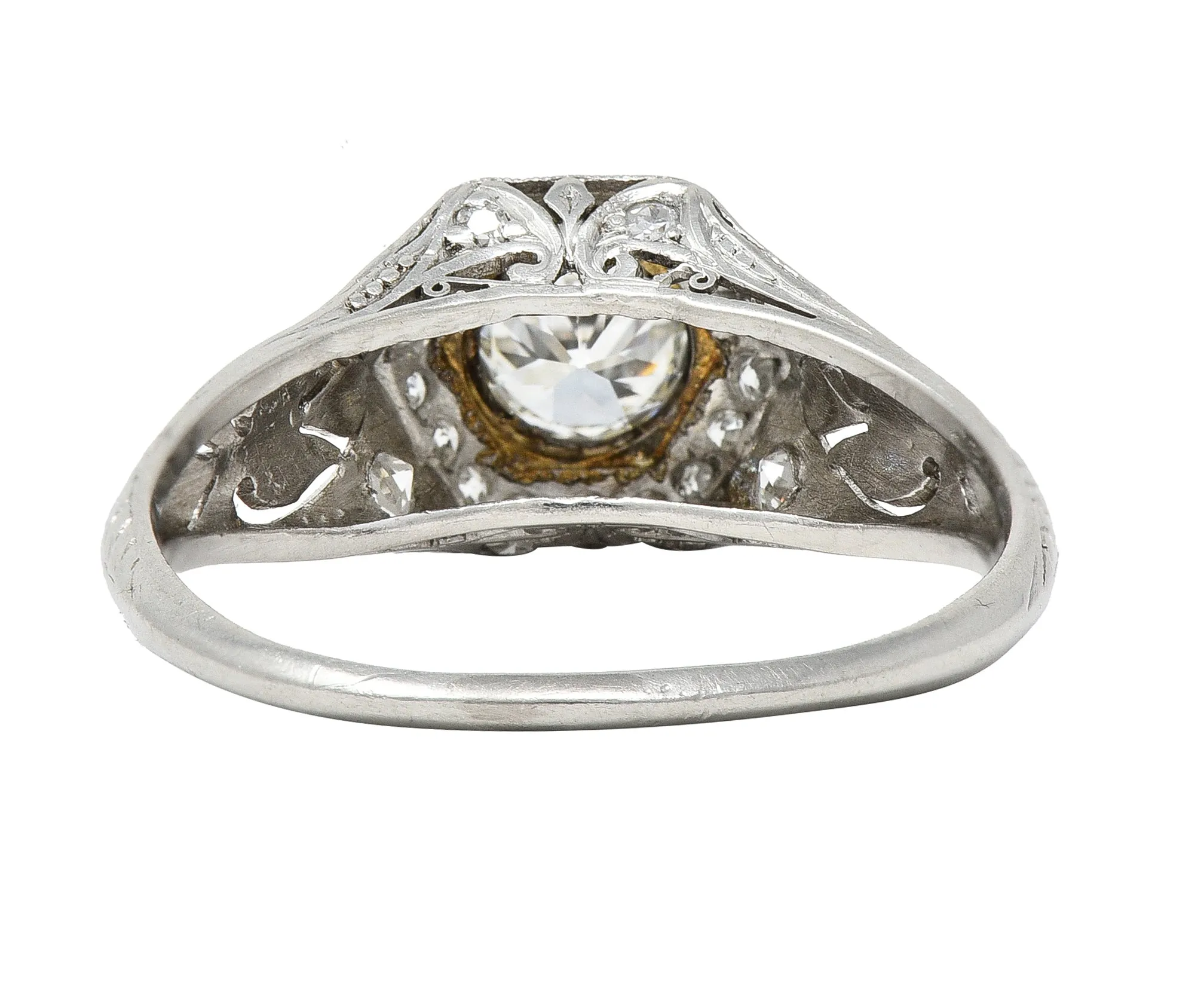 Art Deco 0.54 CTW Old European Cut Diamond Platinum Hexagonal Antique Engagement Ring