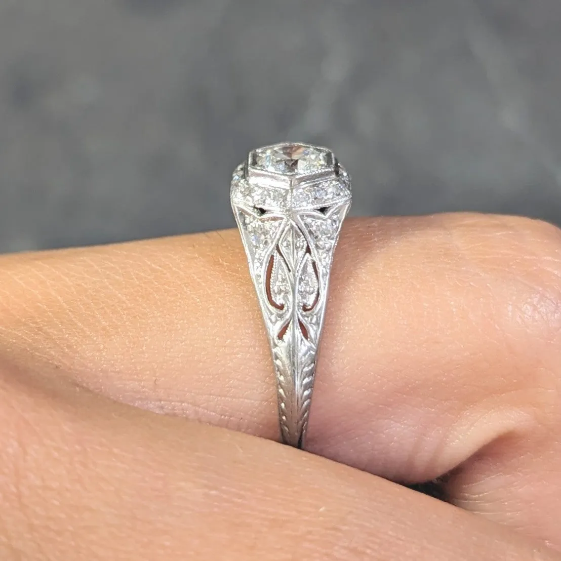 Art Deco 0.54 CTW Old European Cut Diamond Platinum Hexagonal Antique Engagement Ring