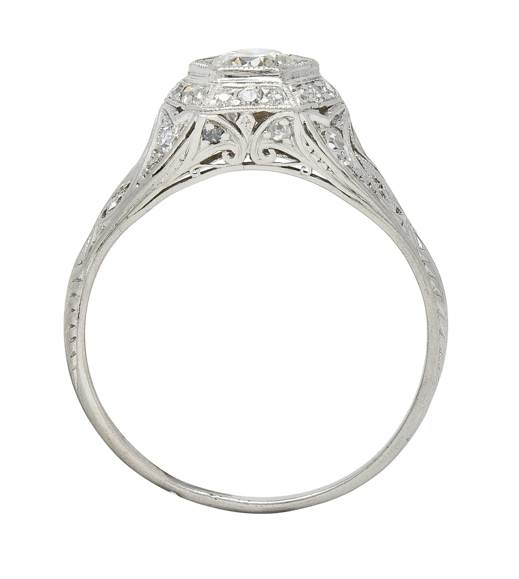 Art Deco 0.54 CTW Old European Cut Diamond Platinum Hexagonal Antique Engagement Ring