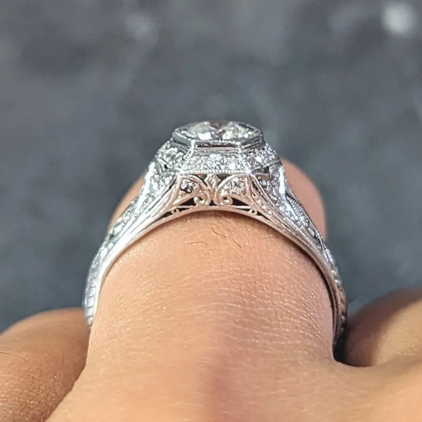 Art Deco 0.54 CTW Old European Cut Diamond Platinum Hexagonal Antique Engagement Ring