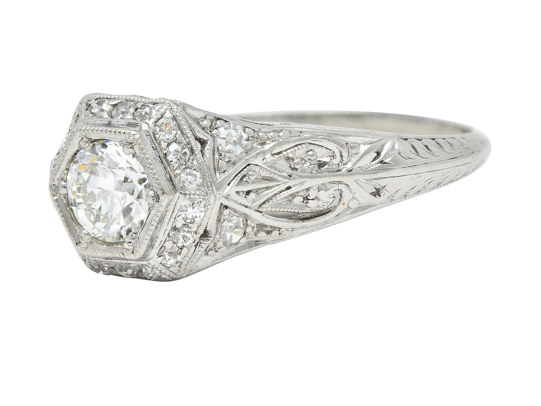 Art Deco 0.54 CTW Old European Cut Diamond Platinum Hexagonal Antique Engagement Ring