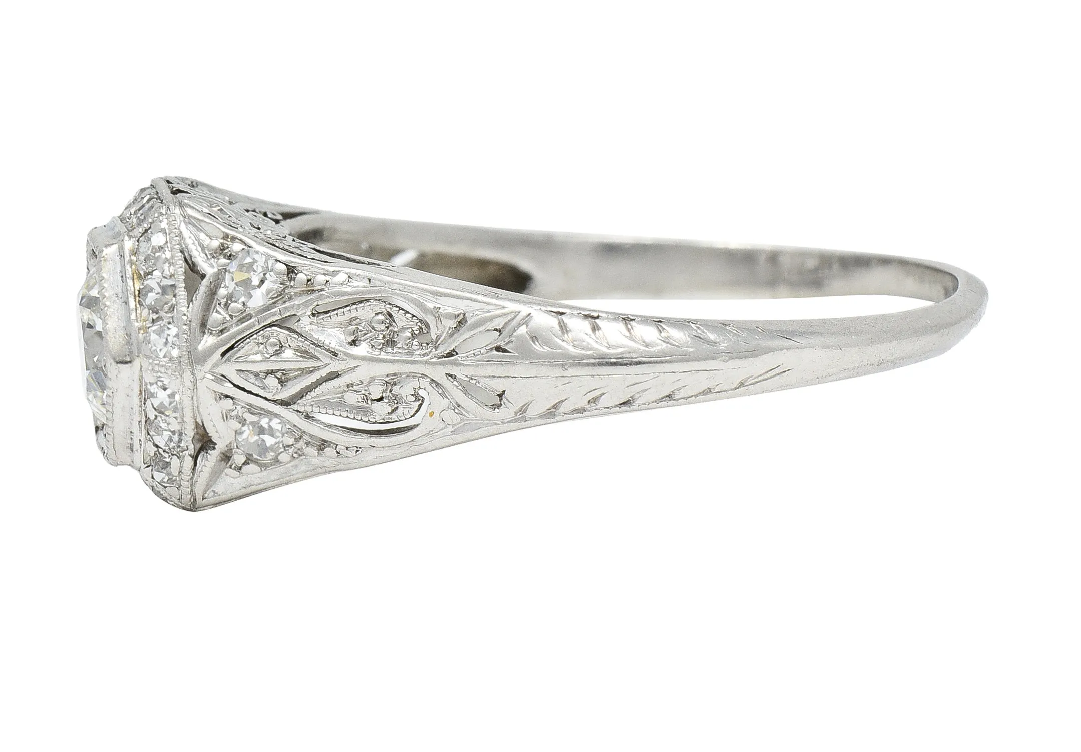 Art Deco 0.54 CTW Old European Cut Diamond Platinum Hexagonal Antique Engagement Ring