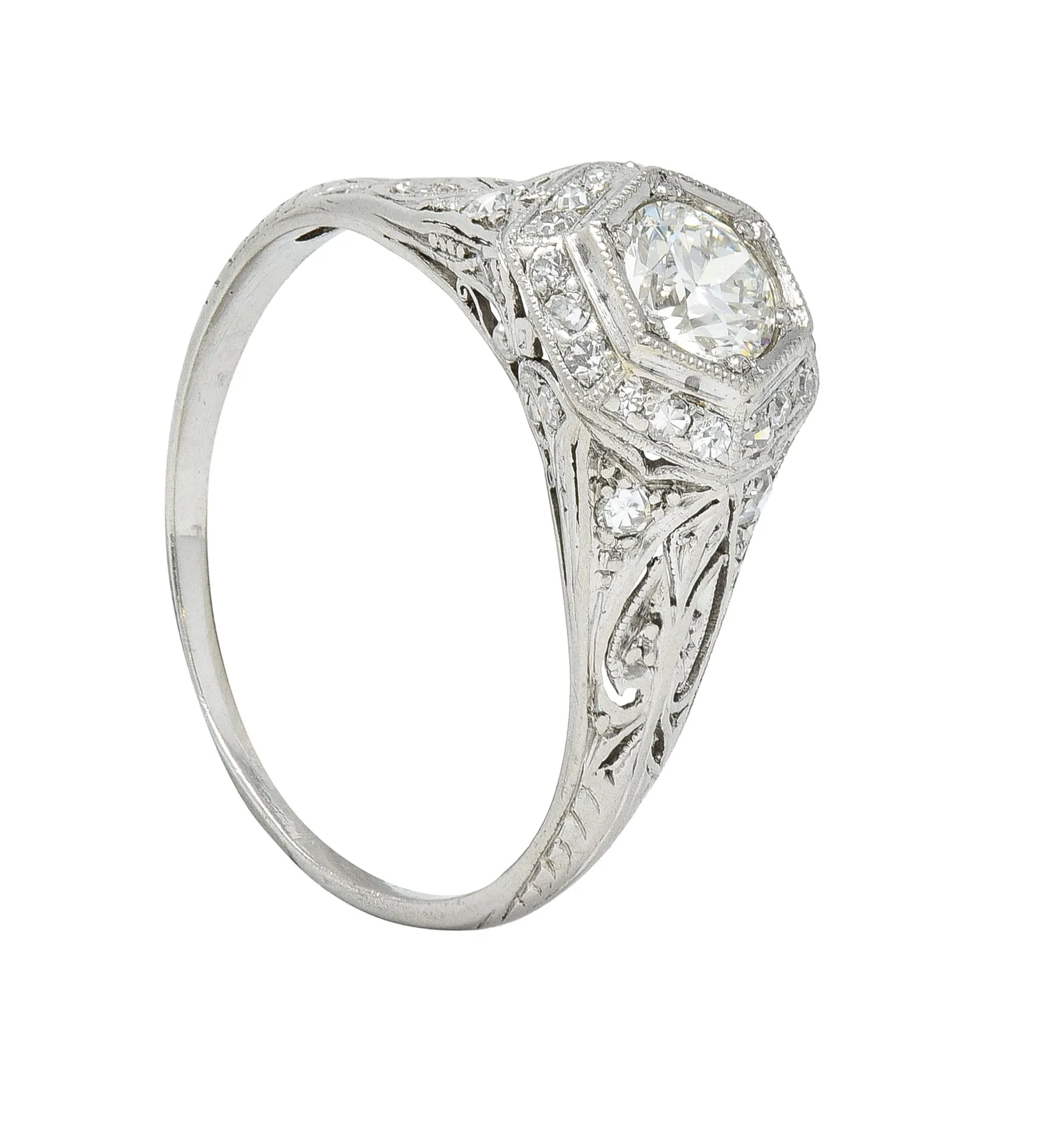 Art Deco 0.54 CTW Old European Cut Diamond Platinum Hexagonal Antique Engagement Ring
