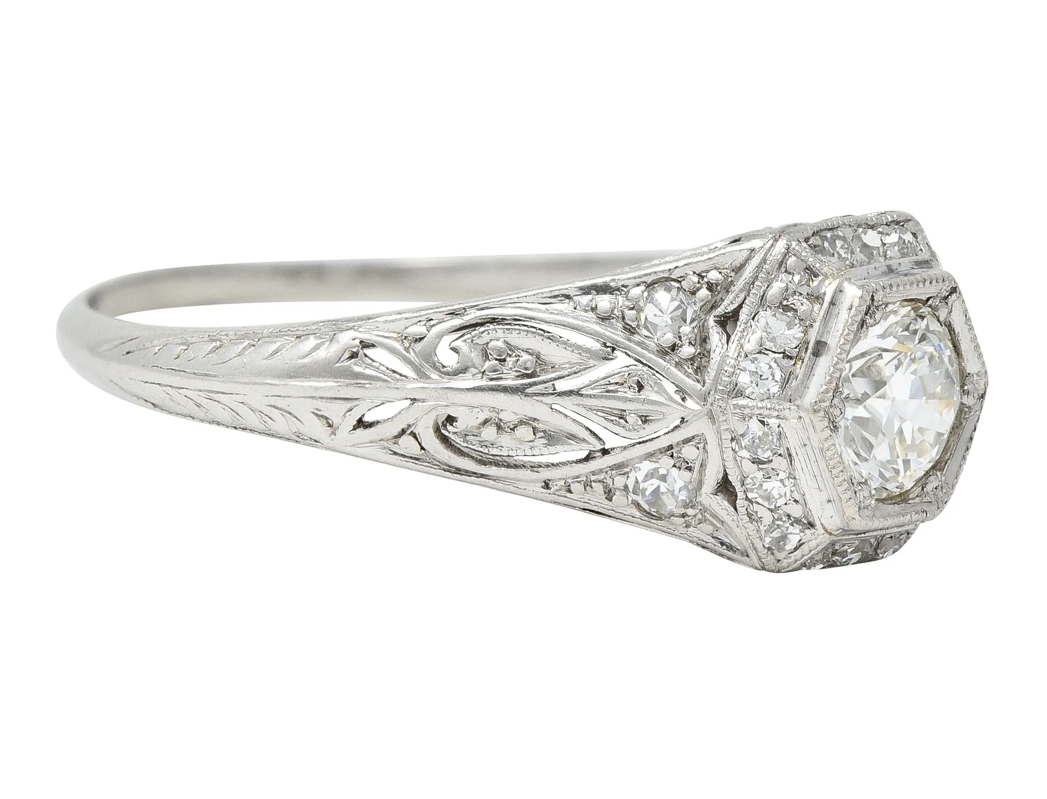 Art Deco 0.54 CTW Old European Cut Diamond Platinum Hexagonal Antique Engagement Ring