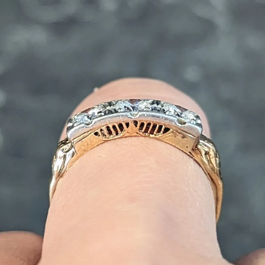 Art Deco 0.60 CTW Diamond Platinum 14 Karat Gold Three Stone Antique Band Ring