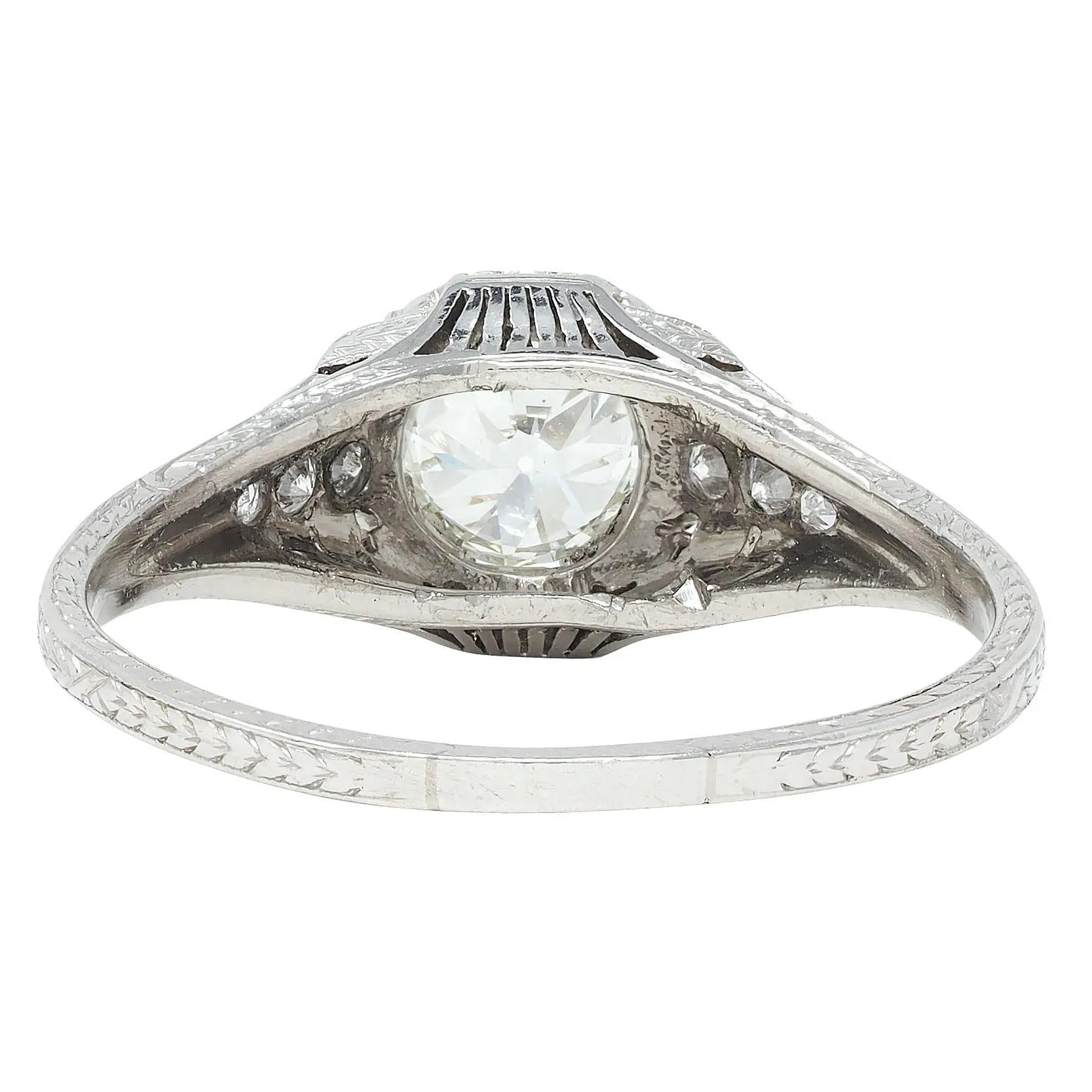 Art Deco 0.88 CTW Old European Cut Diamond Platinum Vintage Wheat Engagement Ring