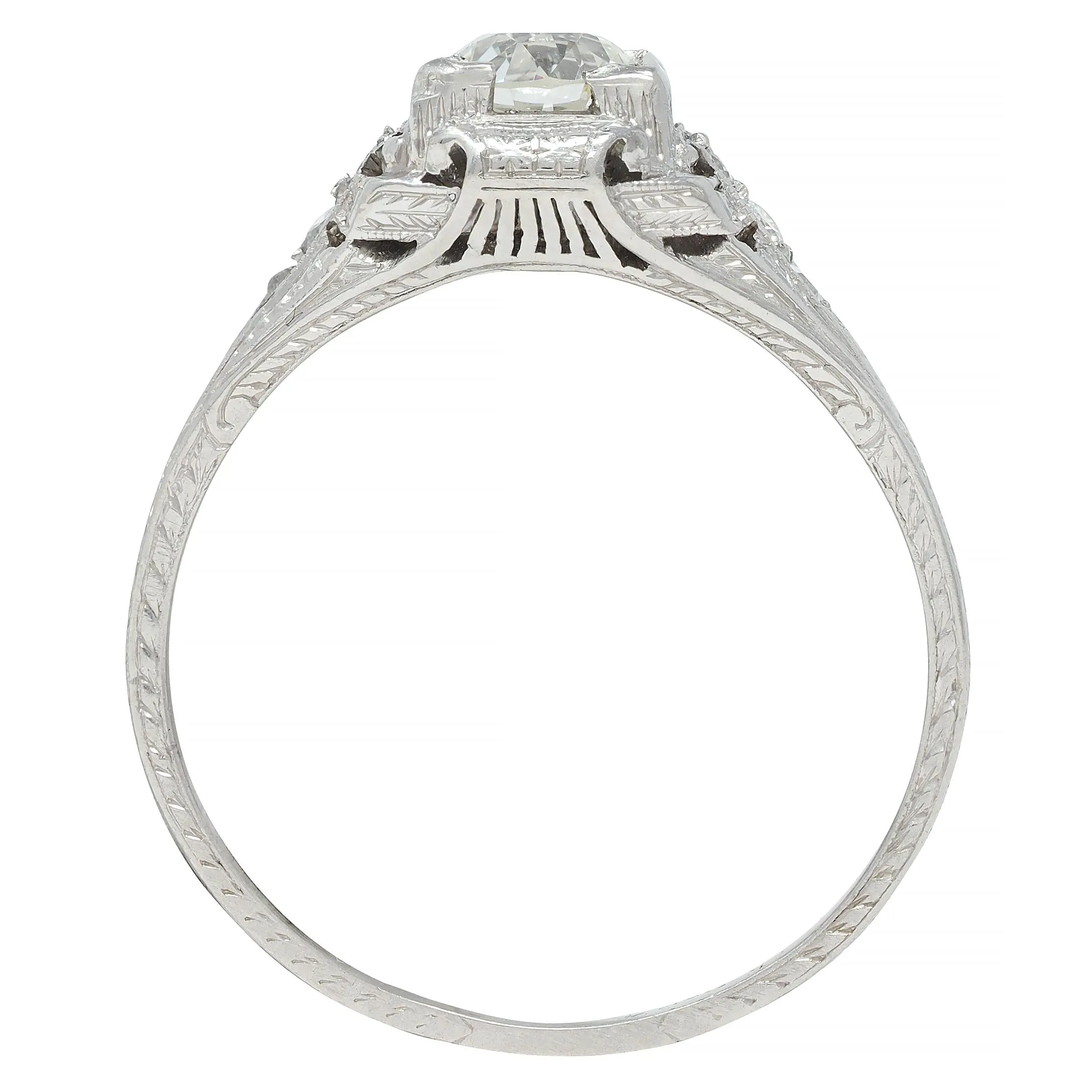 Art Deco 0.88 CTW Old European Cut Diamond Platinum Vintage Wheat Engagement Ring