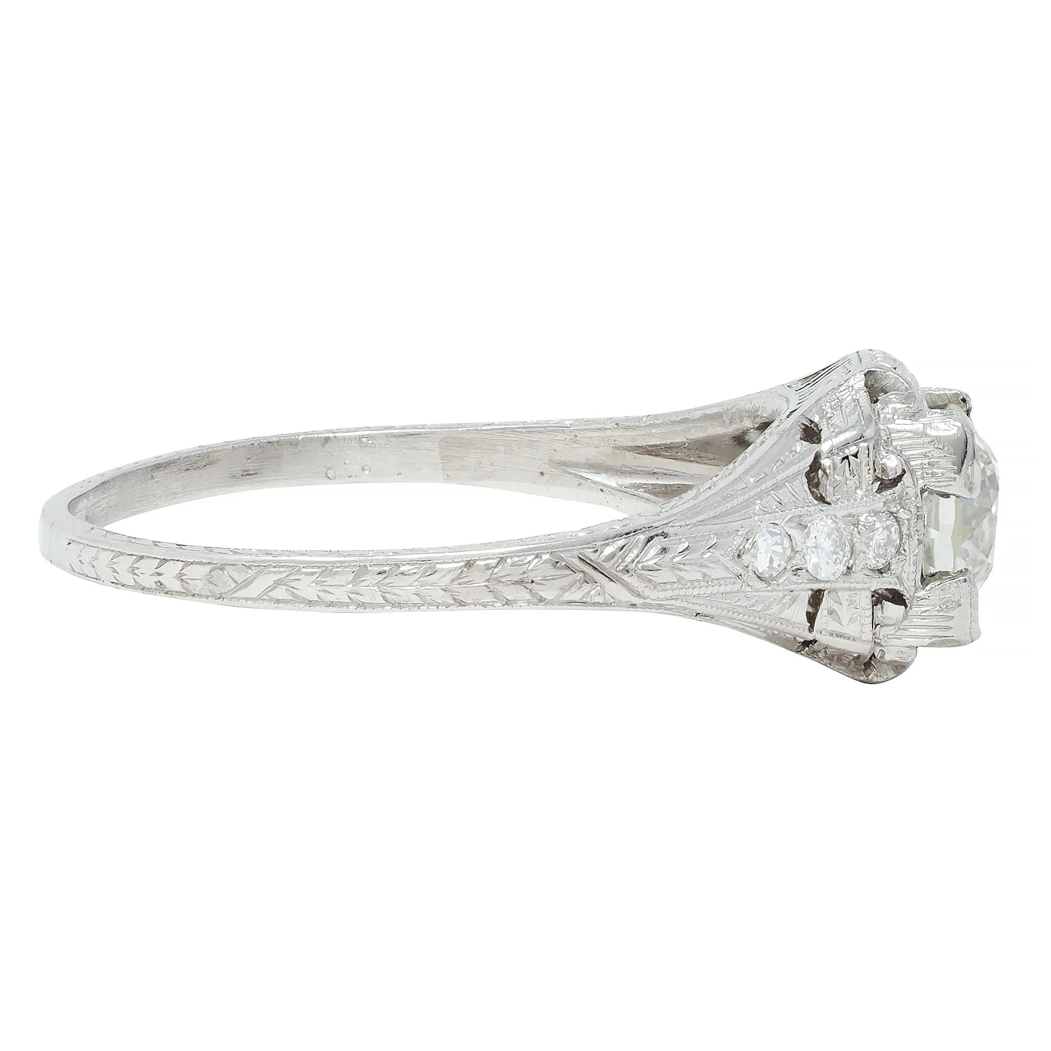 Art Deco 0.88 CTW Old European Cut Diamond Platinum Vintage Wheat Engagement Ring