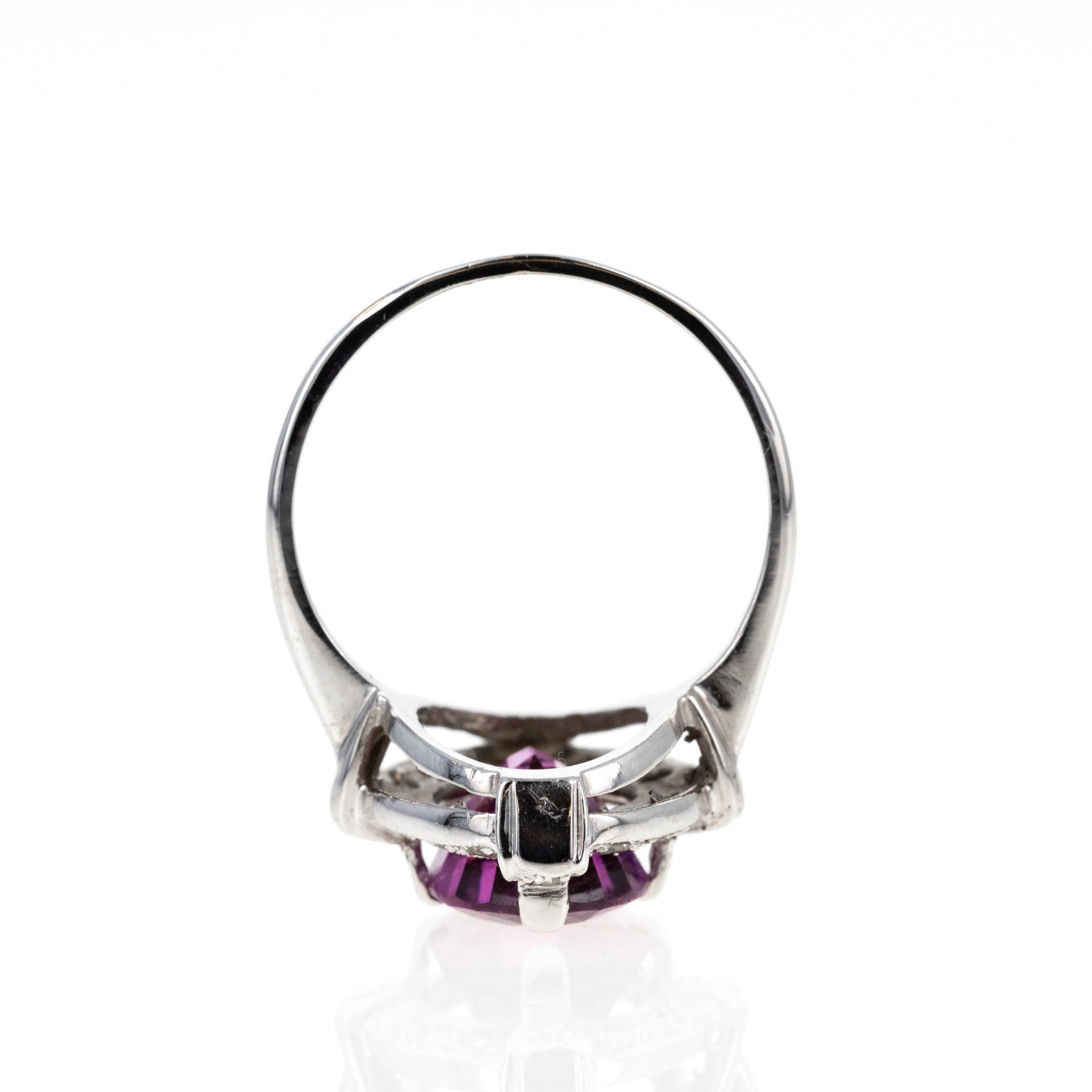Art Deco 14K White Gold 3.5 Carat Oval Rubellite Tourmaline Diamond Ring