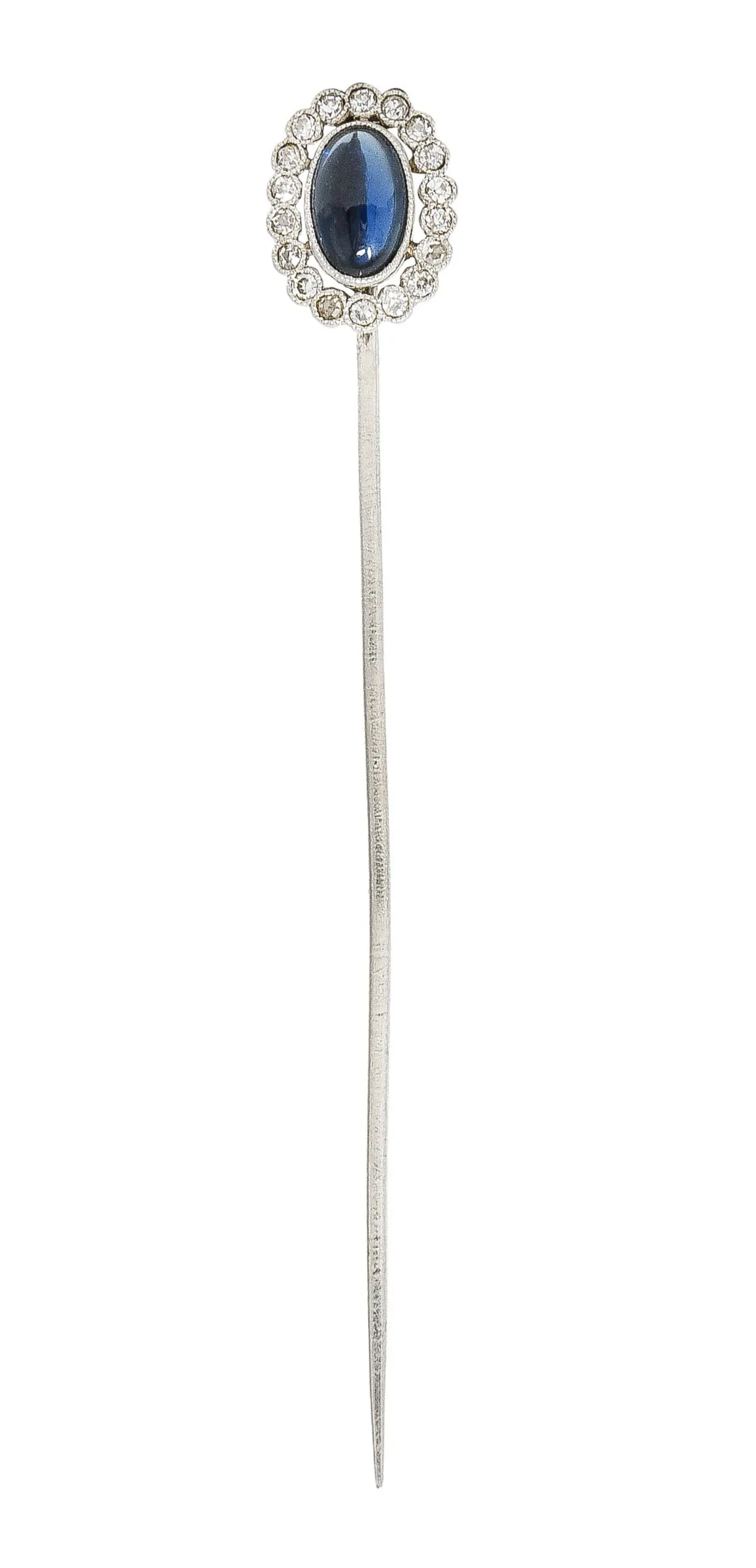 Art Deco 1.65 CTW Sapphire Cabochon Diamond Halo Platinum Vintage Stickpin