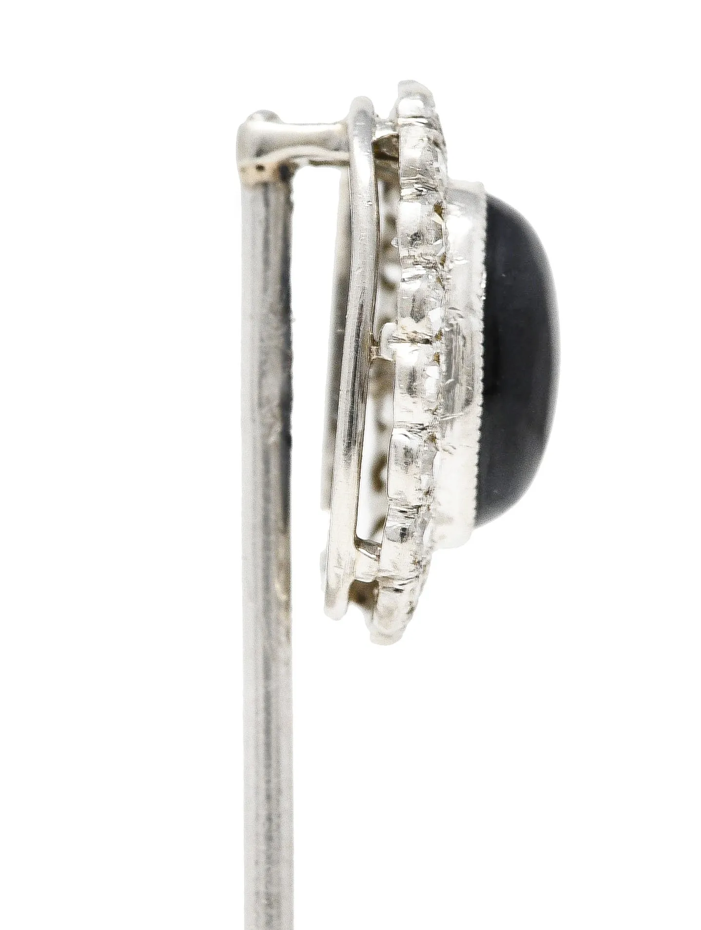 Art Deco 1.65 CTW Sapphire Cabochon Diamond Halo Platinum Vintage Stickpin