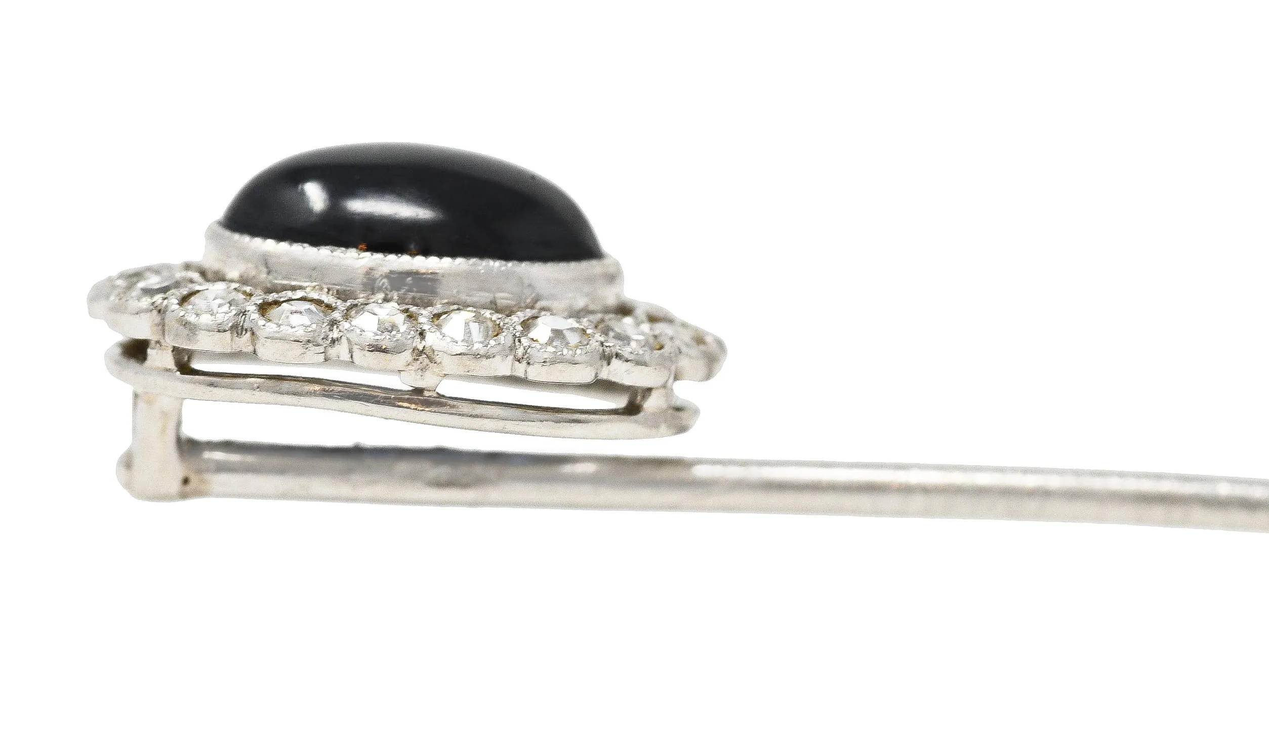 Art Deco 1.65 CTW Sapphire Cabochon Diamond Halo Platinum Vintage Stickpin