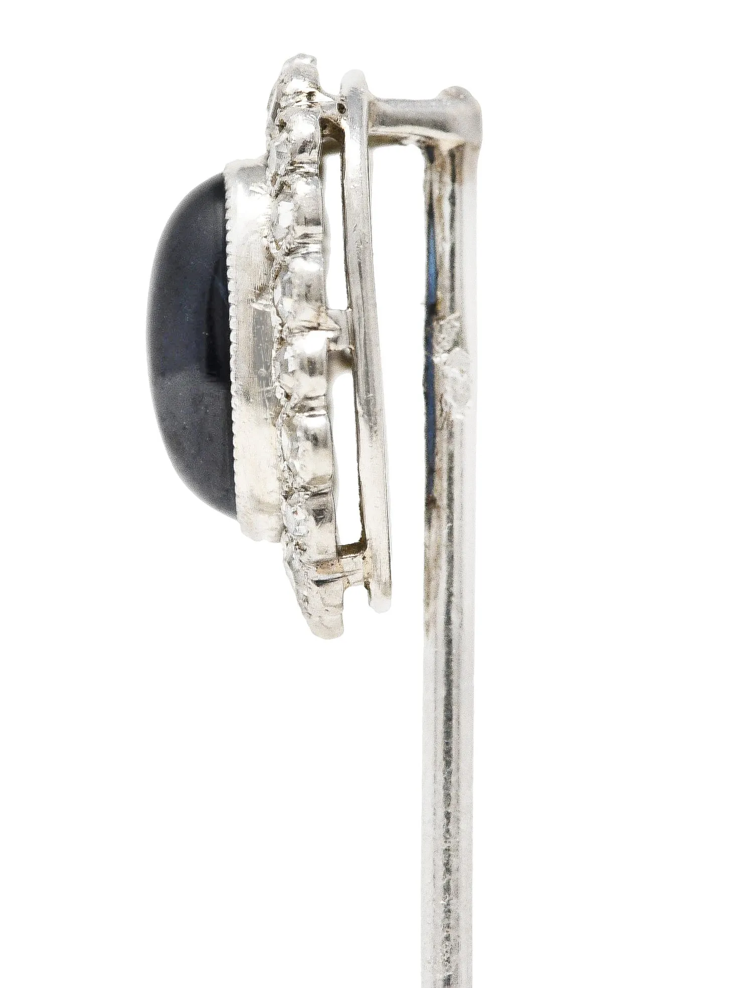 Art Deco 1.65 CTW Sapphire Cabochon Diamond Halo Platinum Vintage Stickpin