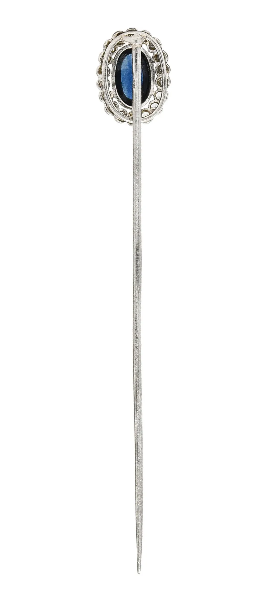 Art Deco 1.65 CTW Sapphire Cabochon Diamond Halo Platinum Vintage Stickpin