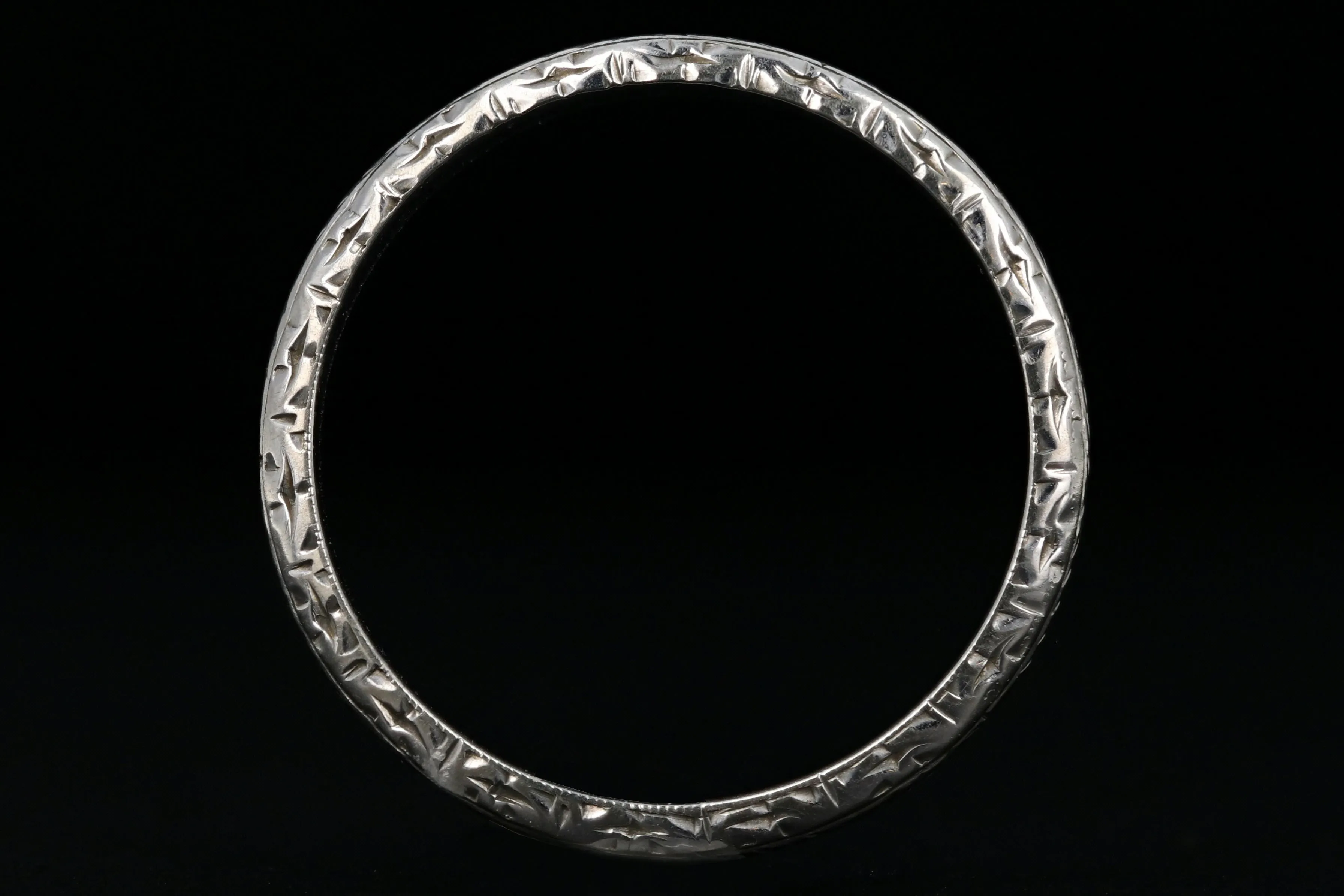 Art Deco 19K White Gold Hand Etched Band