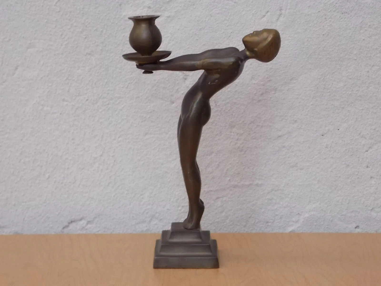 Art Deco Brass Nude Woman Candle Holder