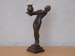 Art Deco Brass Nude Woman Candle Holder