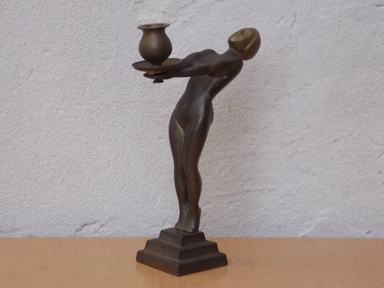 Art Deco Brass Nude Woman Candle Holder