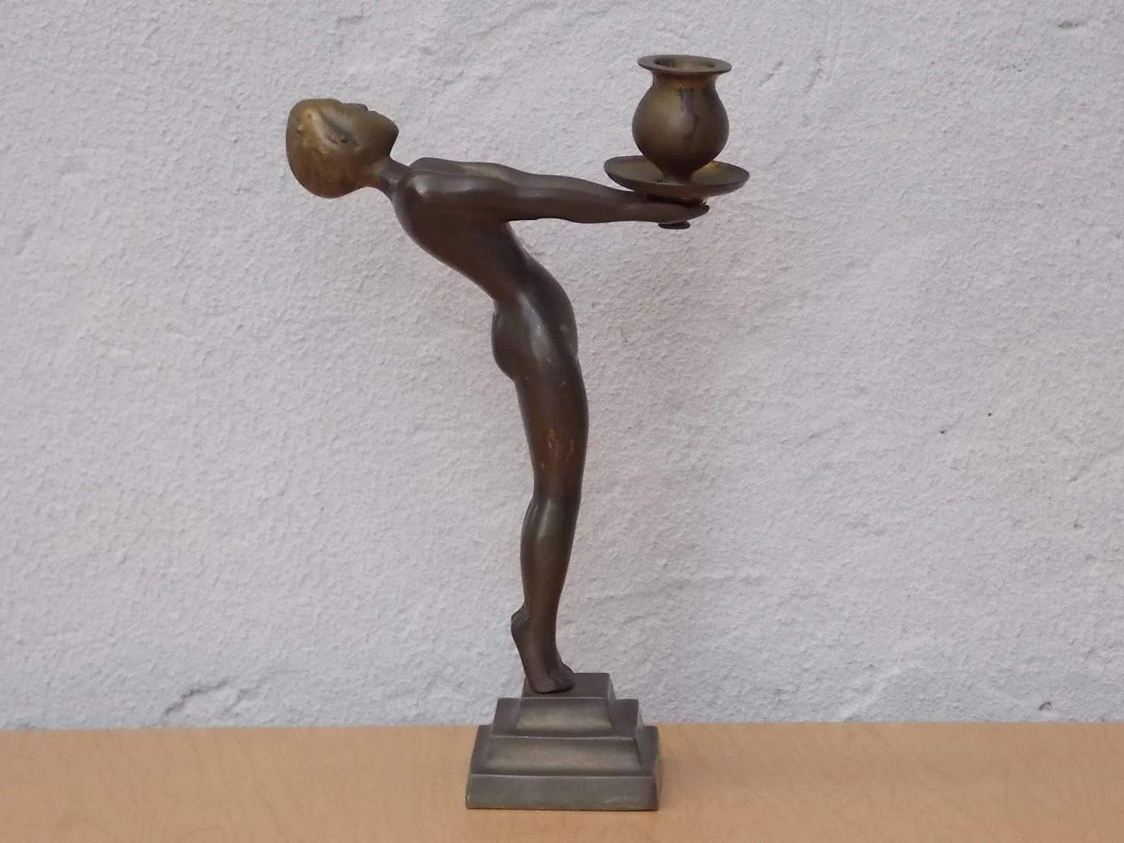 Art Deco Brass Nude Woman Candle Holder