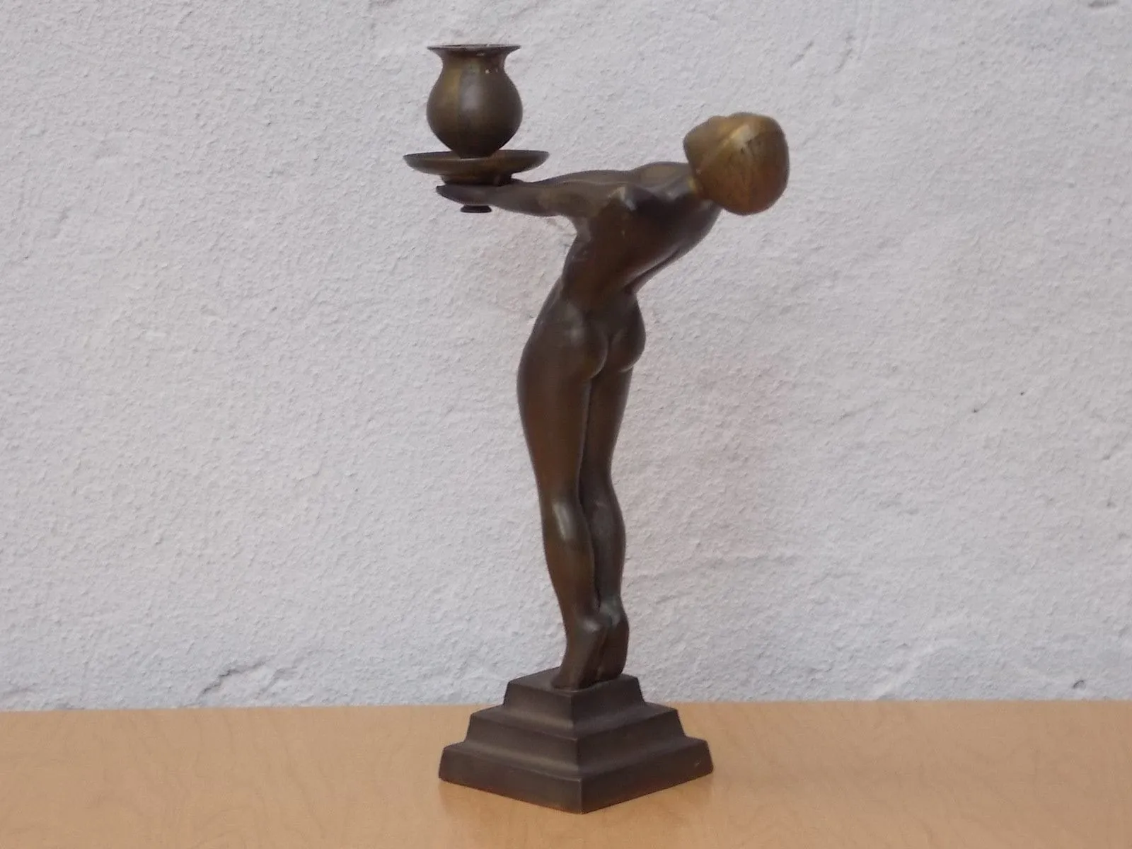 Art Deco Brass Nude Woman Candle Holder