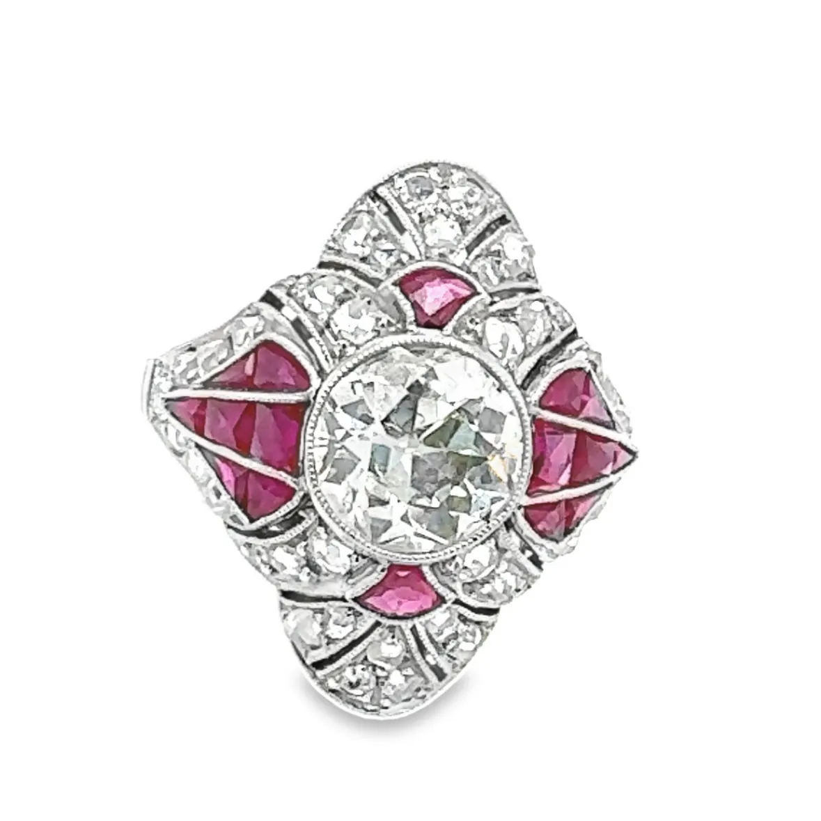 Art Deco Diamond and Ruby Cocktail Ring