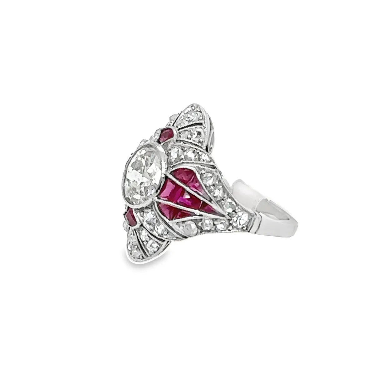 Art Deco Diamond and Ruby Cocktail Ring