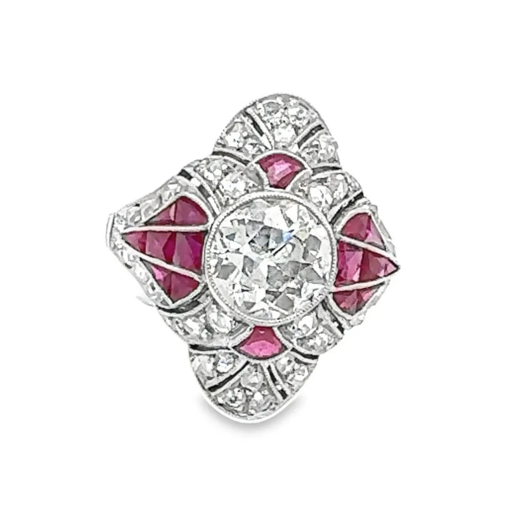 Art Deco Diamond and Ruby Cocktail Ring